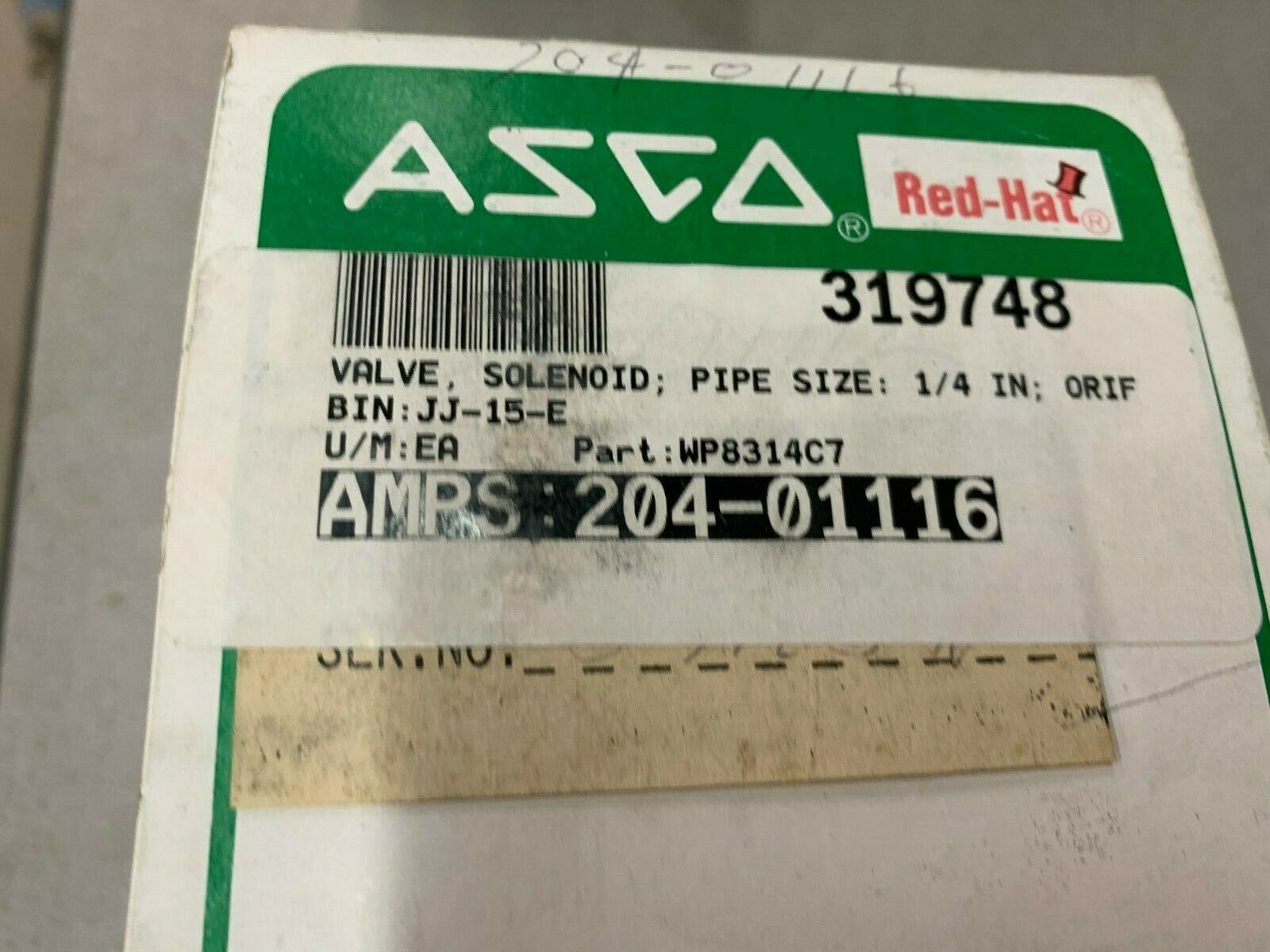 NEW IN BOX ASCO RED HAT 1/4" SOLENOID VALVE WP8314C7