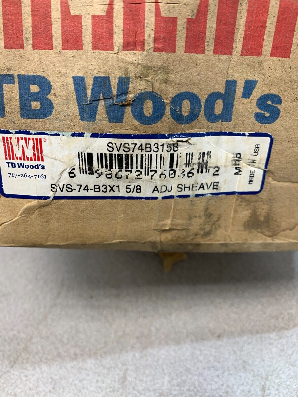 NEW IN BOX TB WOODS SVS74B3158 SVS-74-B3X1 5/8 ADJ SHEAVE