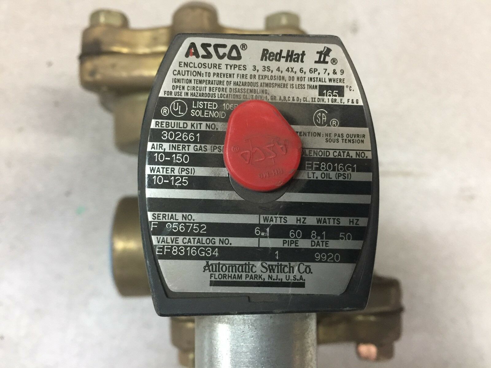 NEW NO BOX ASCO 1" NPT 120VAC 10-150PSI VALVE EF8316G34