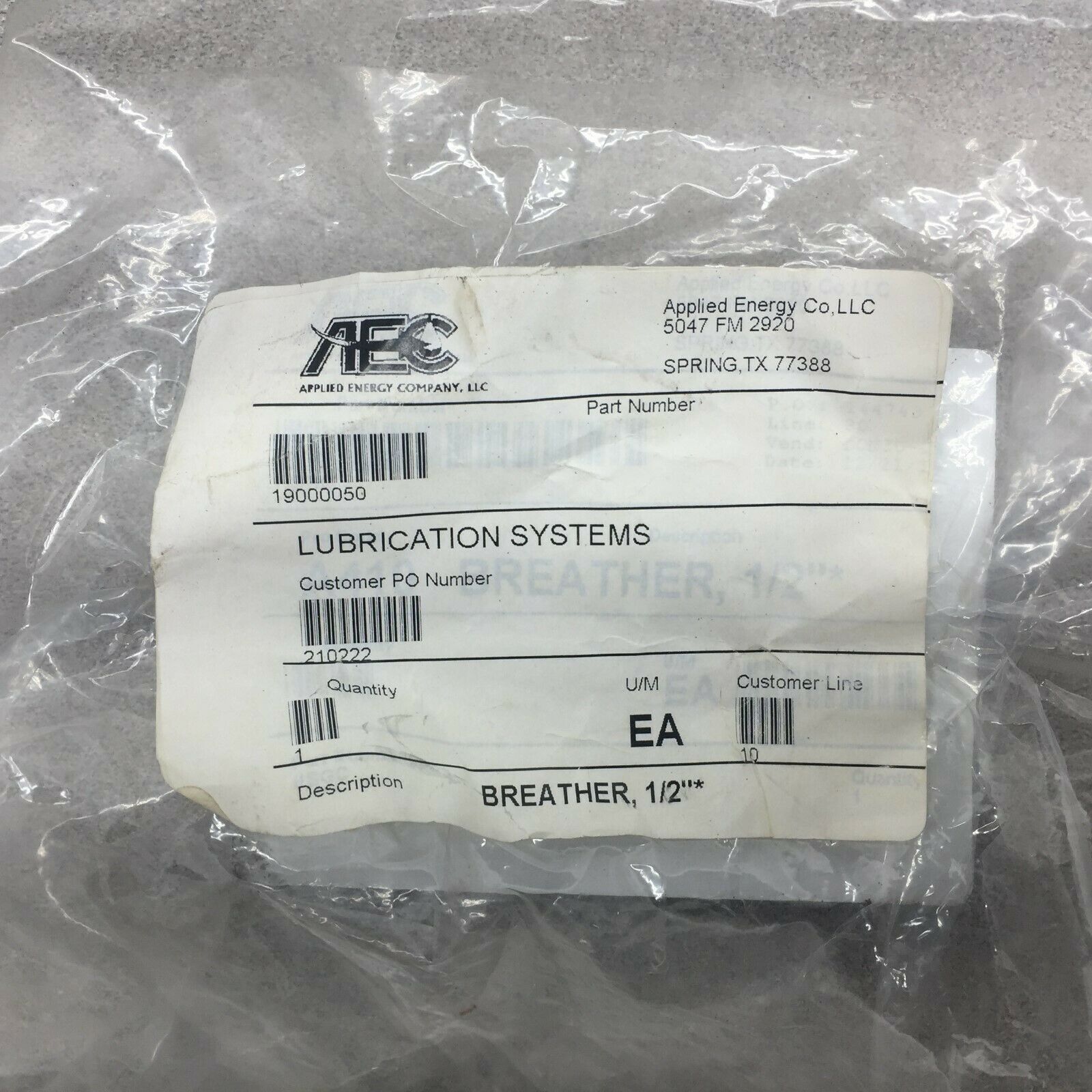 NEW IN BAG AEC MODEL HSGC 1/2" BREATHER BOH-07