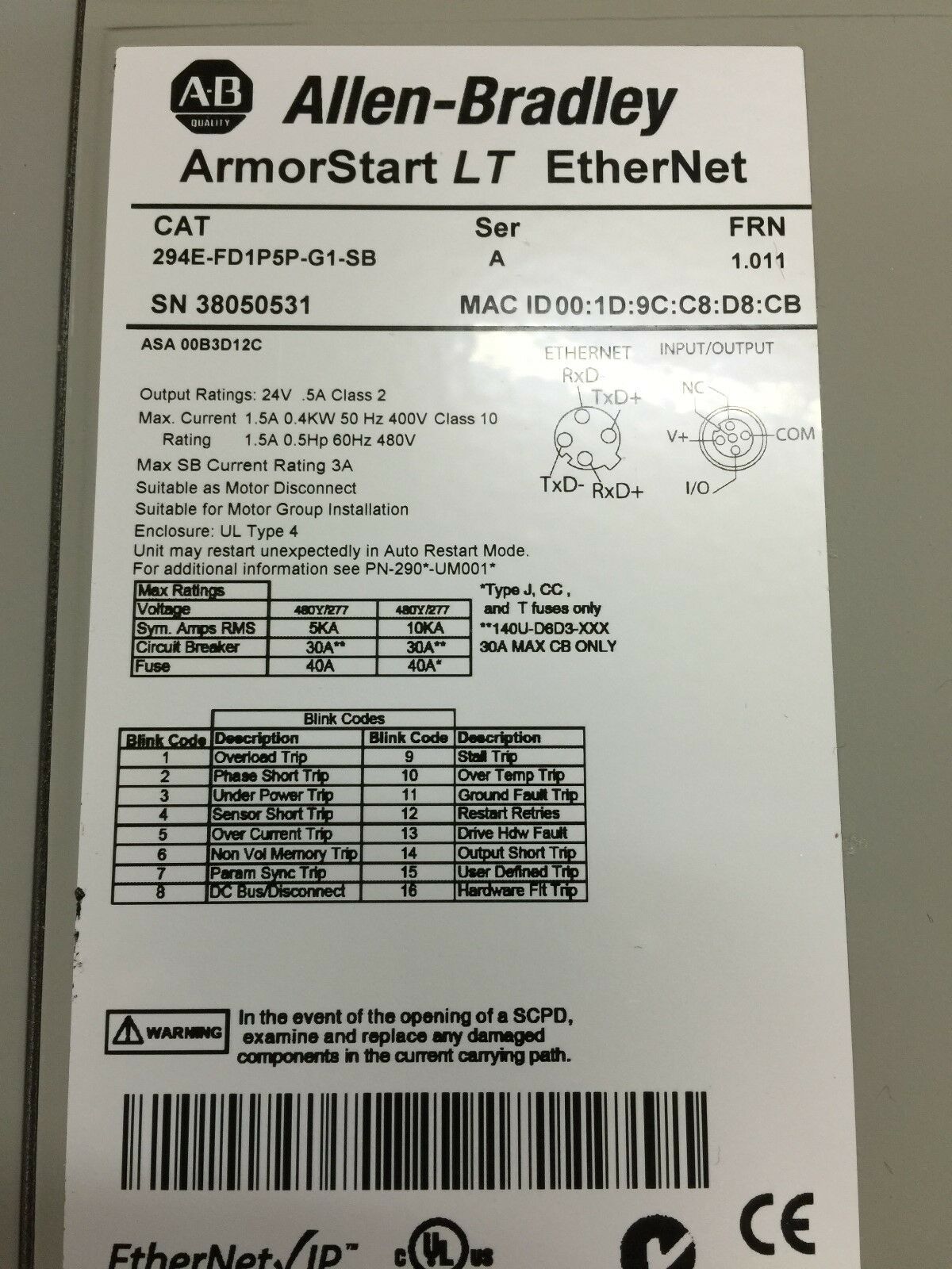 NEW ALLEN-BRADLEY ArmorStart LT ADJUSTABLE FREQUENCY STARTER 294E-FD1P5P-G1-SB