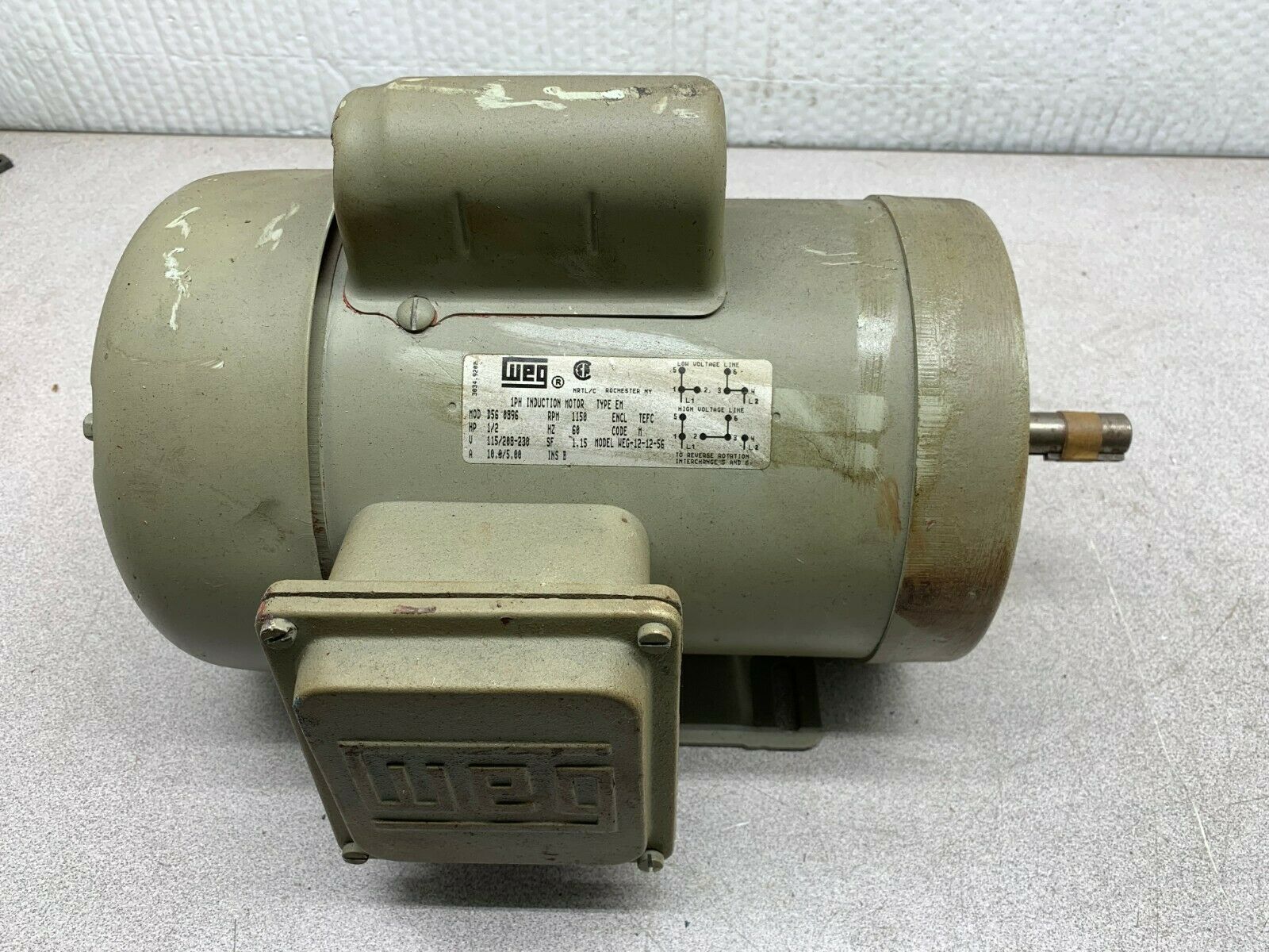 NEW WEG D560896 1/2HP 1150RPM INDUCTION MOTOR 115/208-230 VOLT WEG-12-12-56