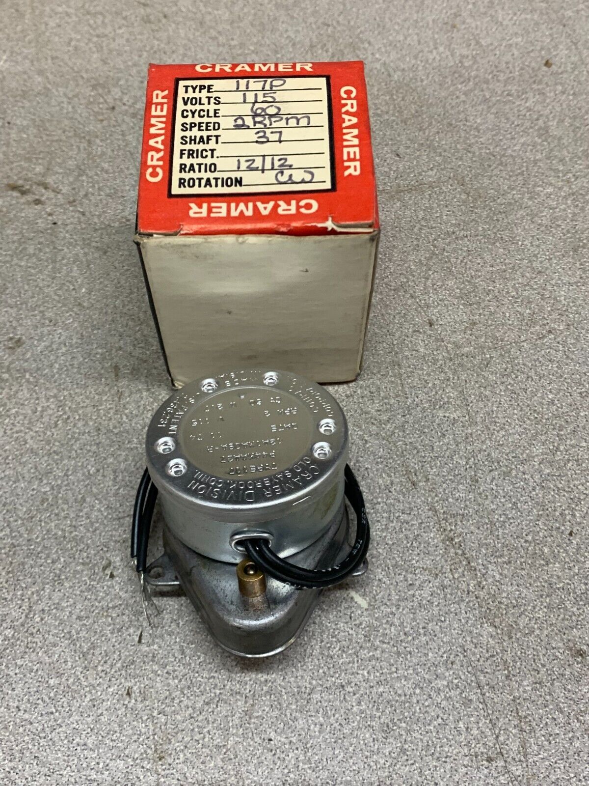 NEW IN BOX CRAMER 2RPM 115V. MOTOR 117P