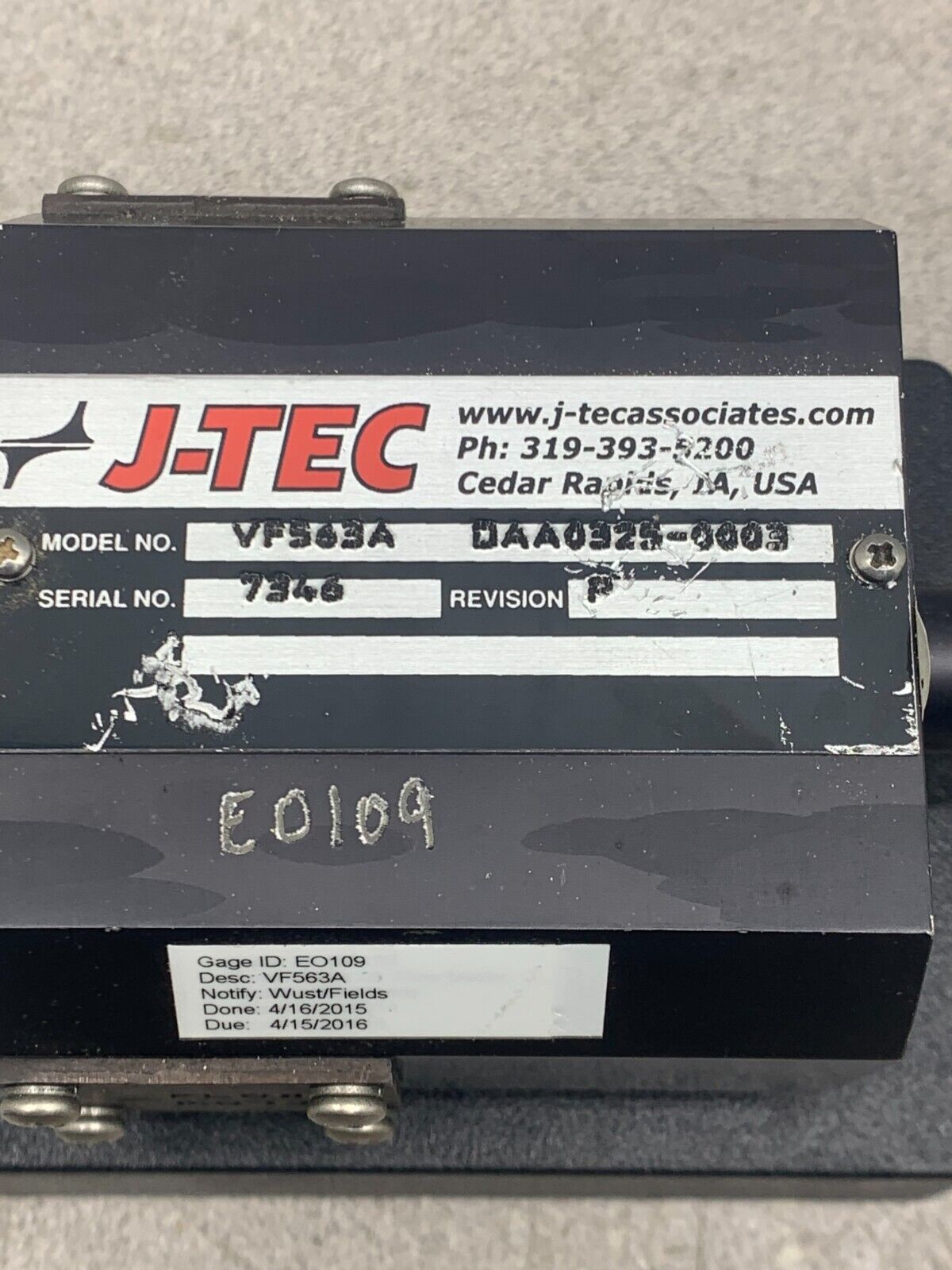 USED J-TEC FLOWMETER VF563A DAA0325-0003