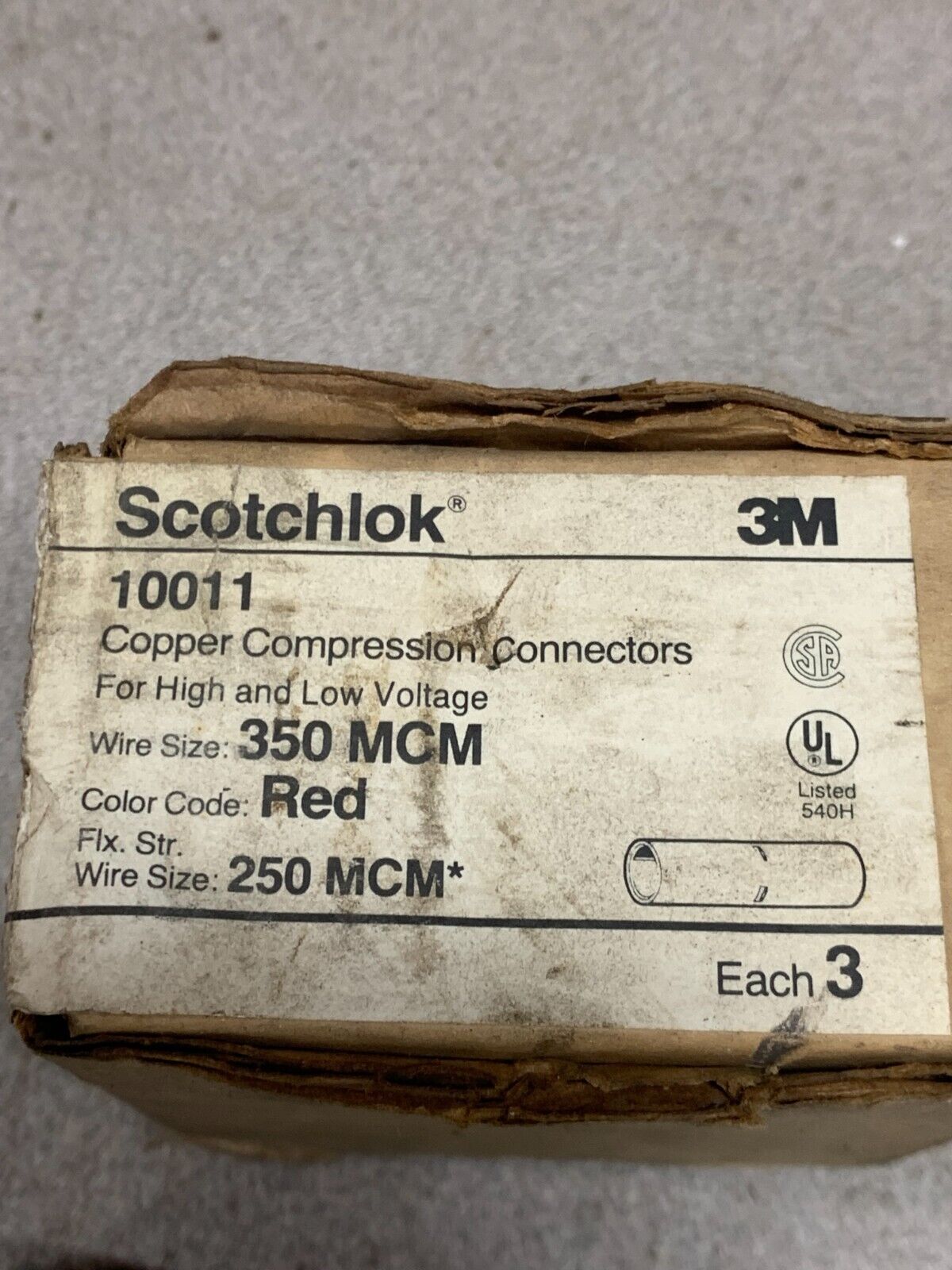 BOX OF 3 NEW 3M SCOTCHLOK COPPER COMPRESSION CONNECTORS 10011