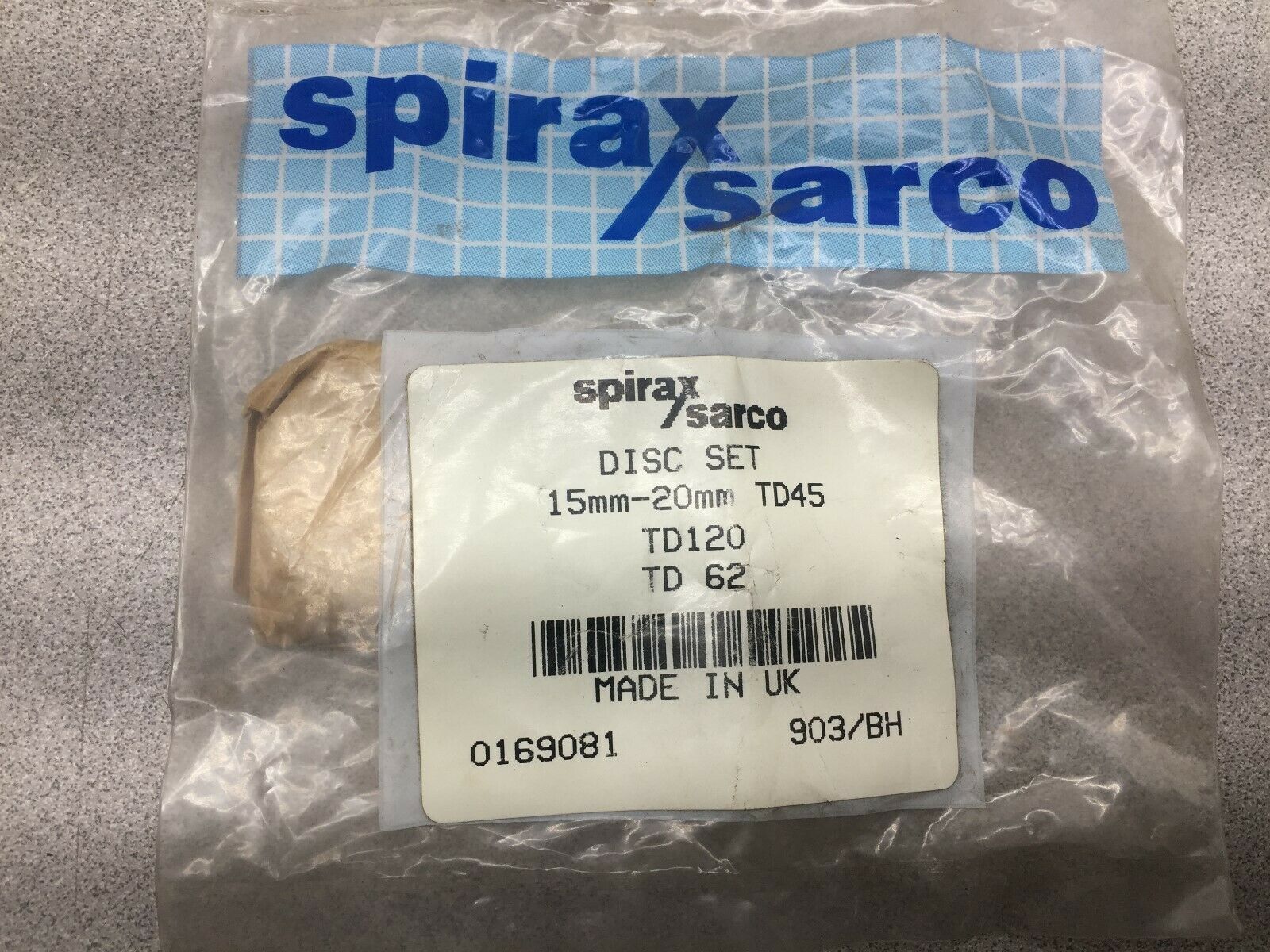 NEW IN BAG SPIRAX SARCO 15MM-20MM DISC SET 0169081