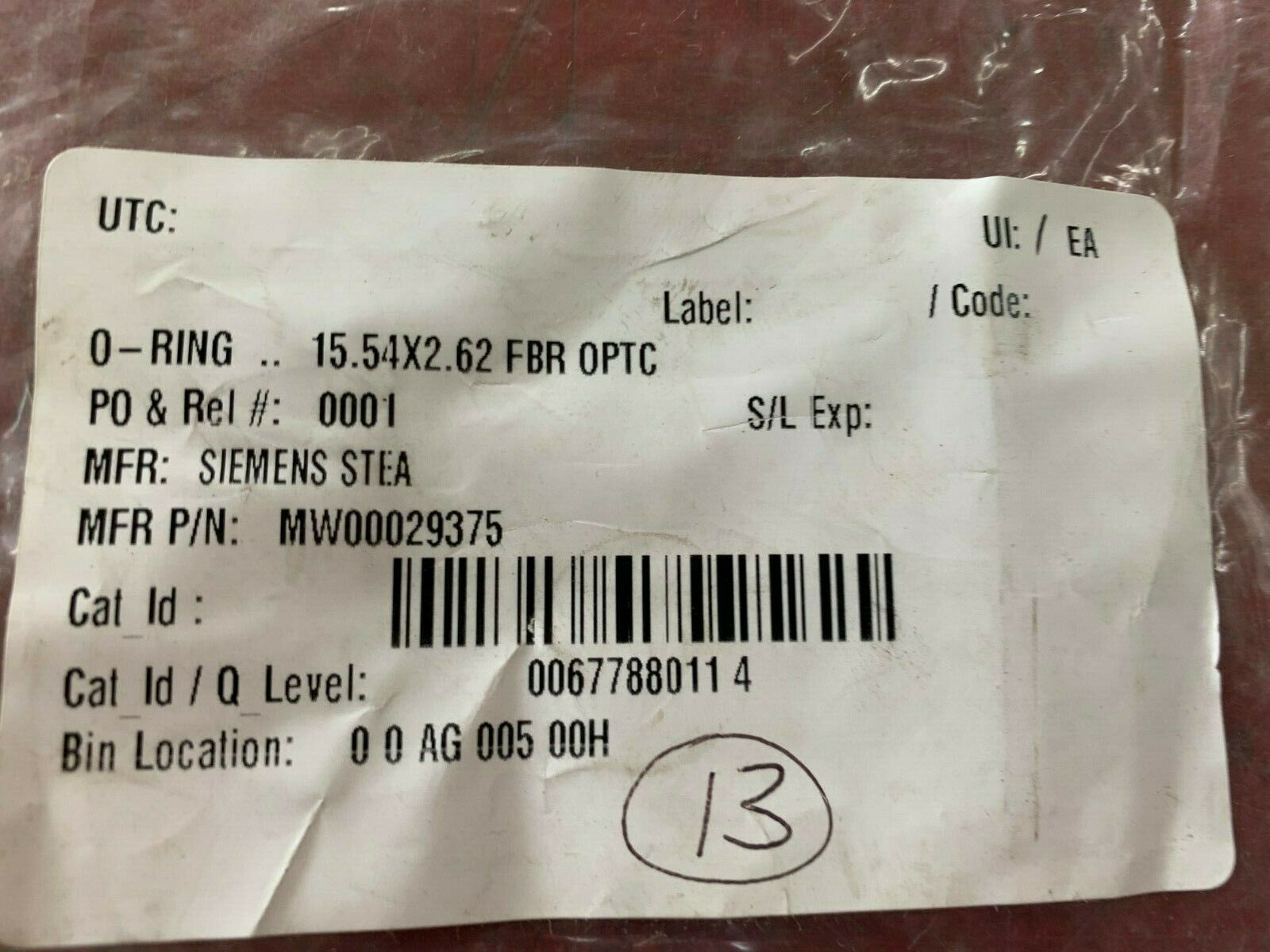 LOT OF 13 NEW NO BOX SIEMENS O-RINGS MW00029375