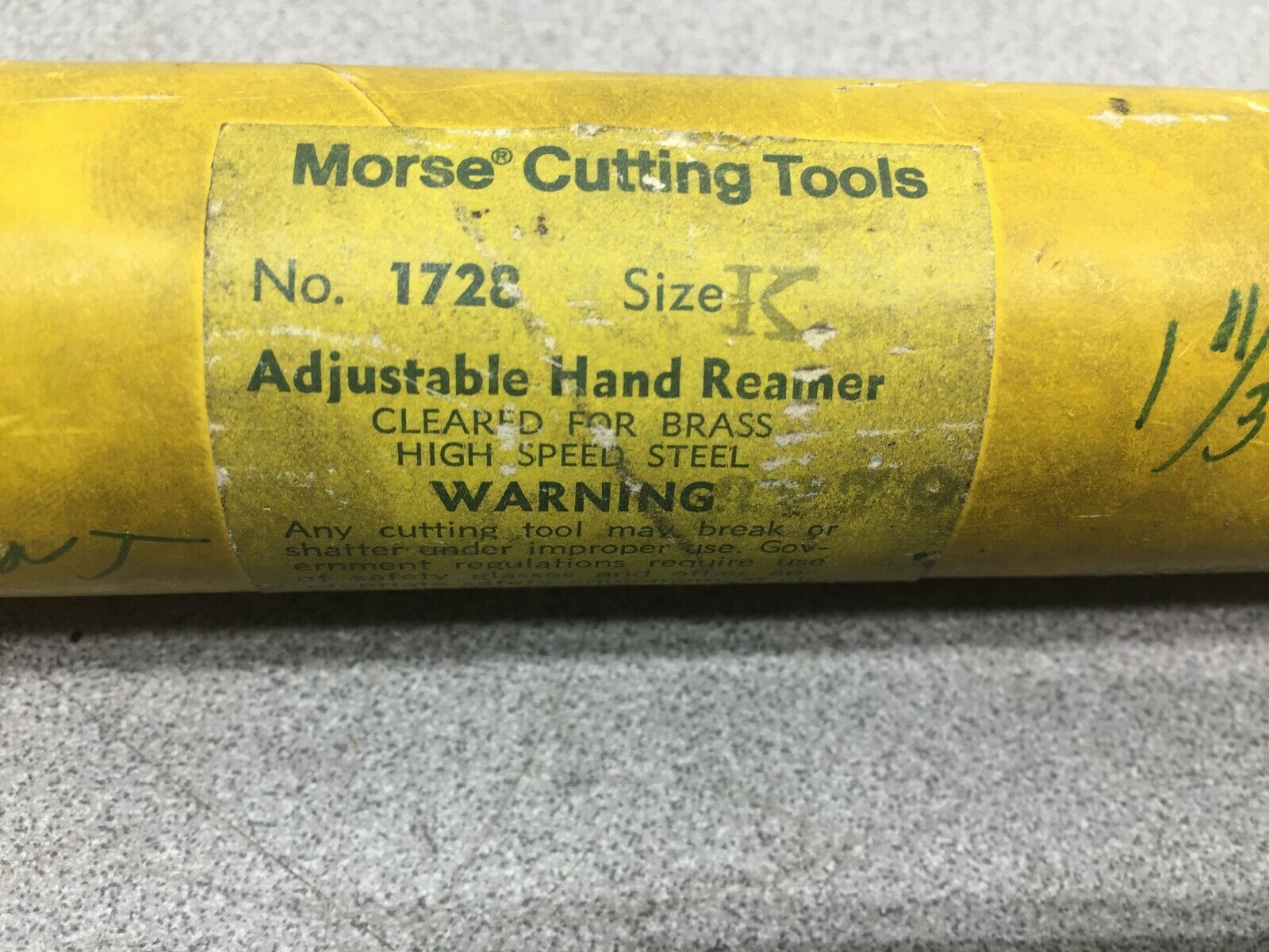 NEW IN BOX MORSE SIZE K 1 11/16-1 17/32 ADJUSTABLE HAND REAMER 1728