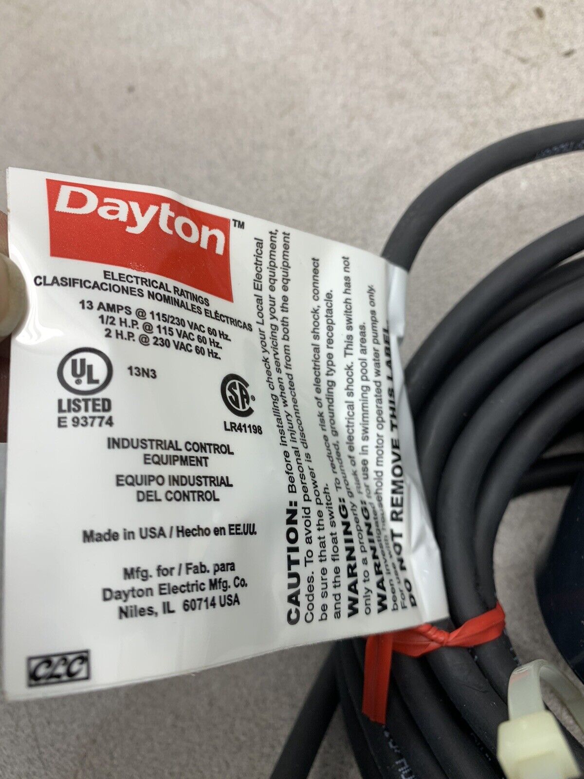 NEW IN BOX DAYTON 6PNV1 FLOAT SWITCH 6PNV1A