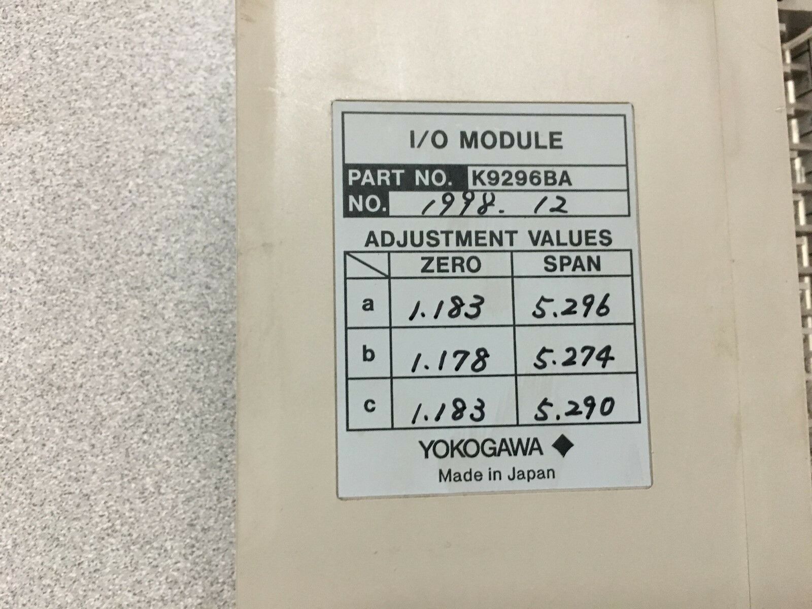 USED YOKOGAWA I/O MODULE K9296BA