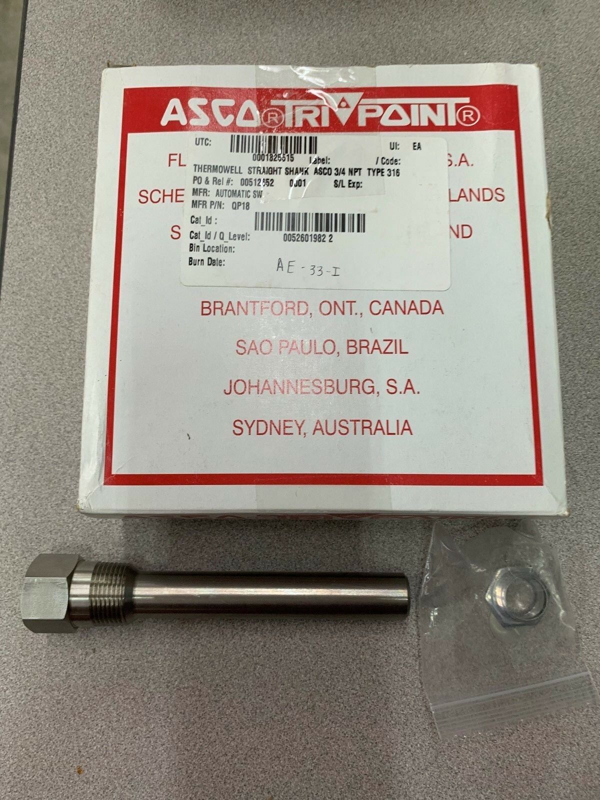 NEW IN BOX ASCO THERMOWELL QP18