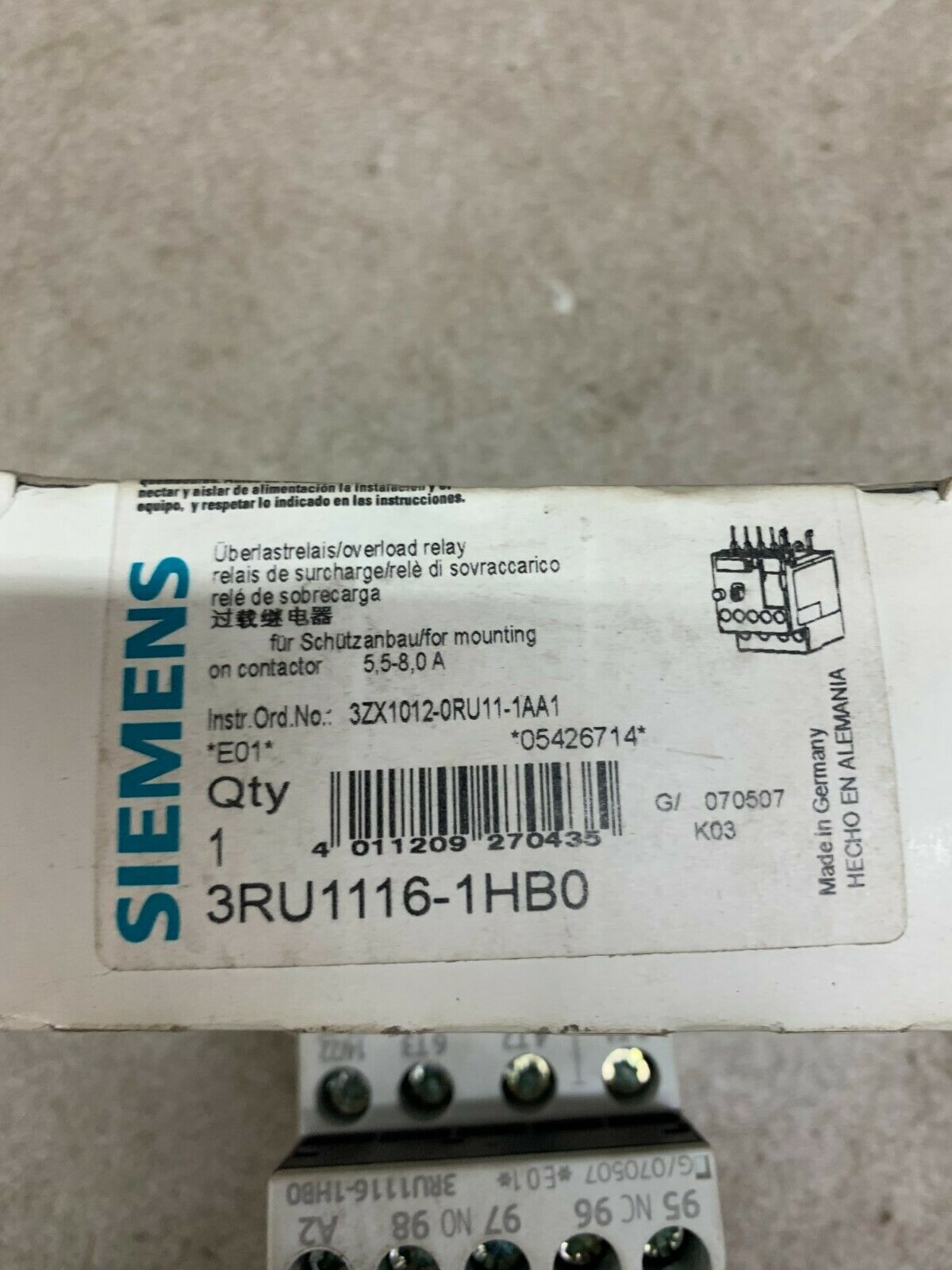 NEW IN BOX SIEMENS RELAY 3RU1116-1HB0