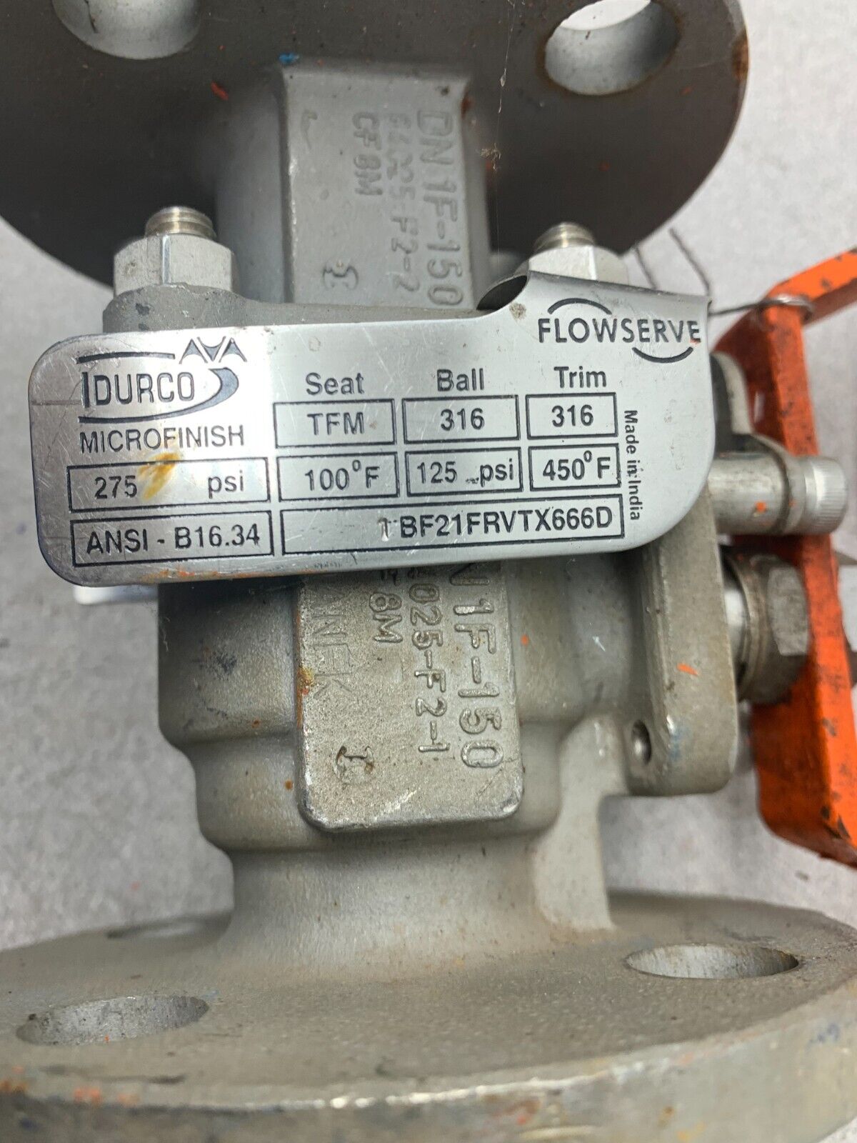 USED DURCO MICROFINISH 1" FLANGED BALL VALVE 1BF21FRVTX666D