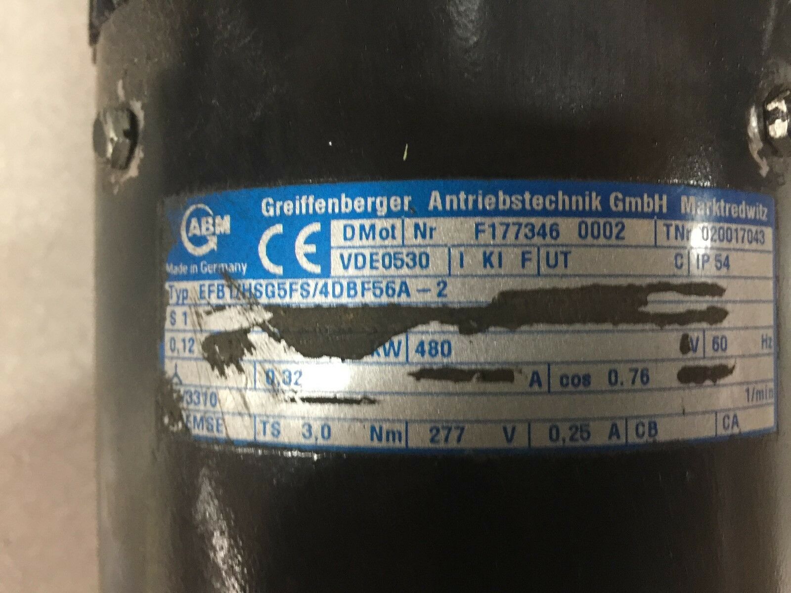 USED ABM GEAR MOTOR EFB17HSG5FS/4DBF56A-2