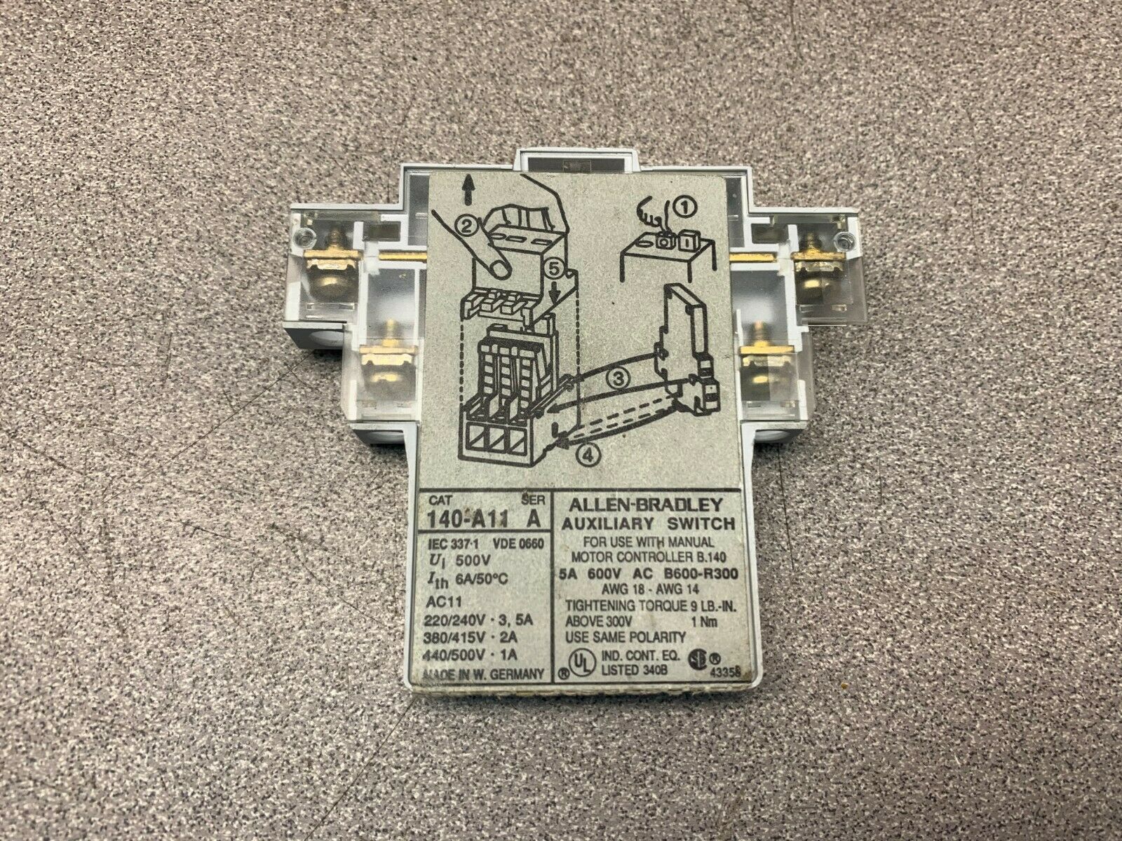 USED ALLEN BRADLEY AUXILIARY SWITCH 140-A11 SERIES A