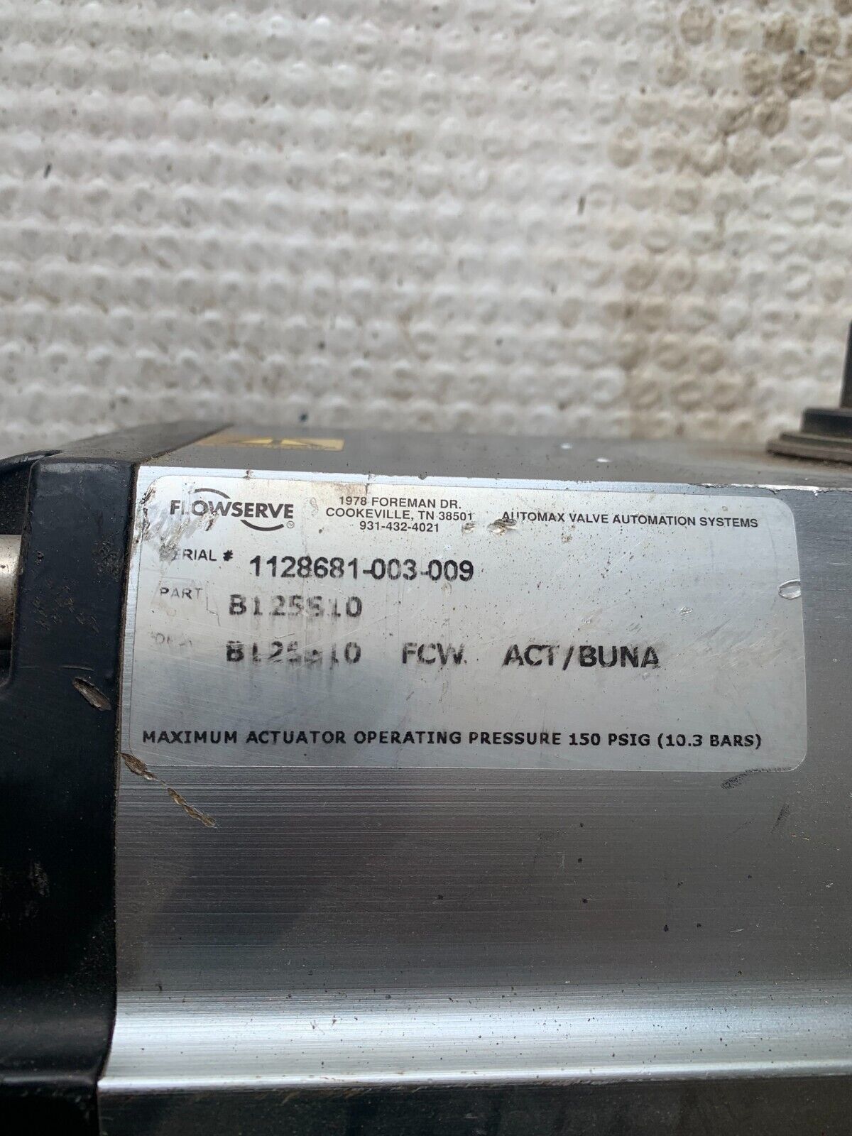 USED FLOWSERVE VALVE ACTUATOR B125S10