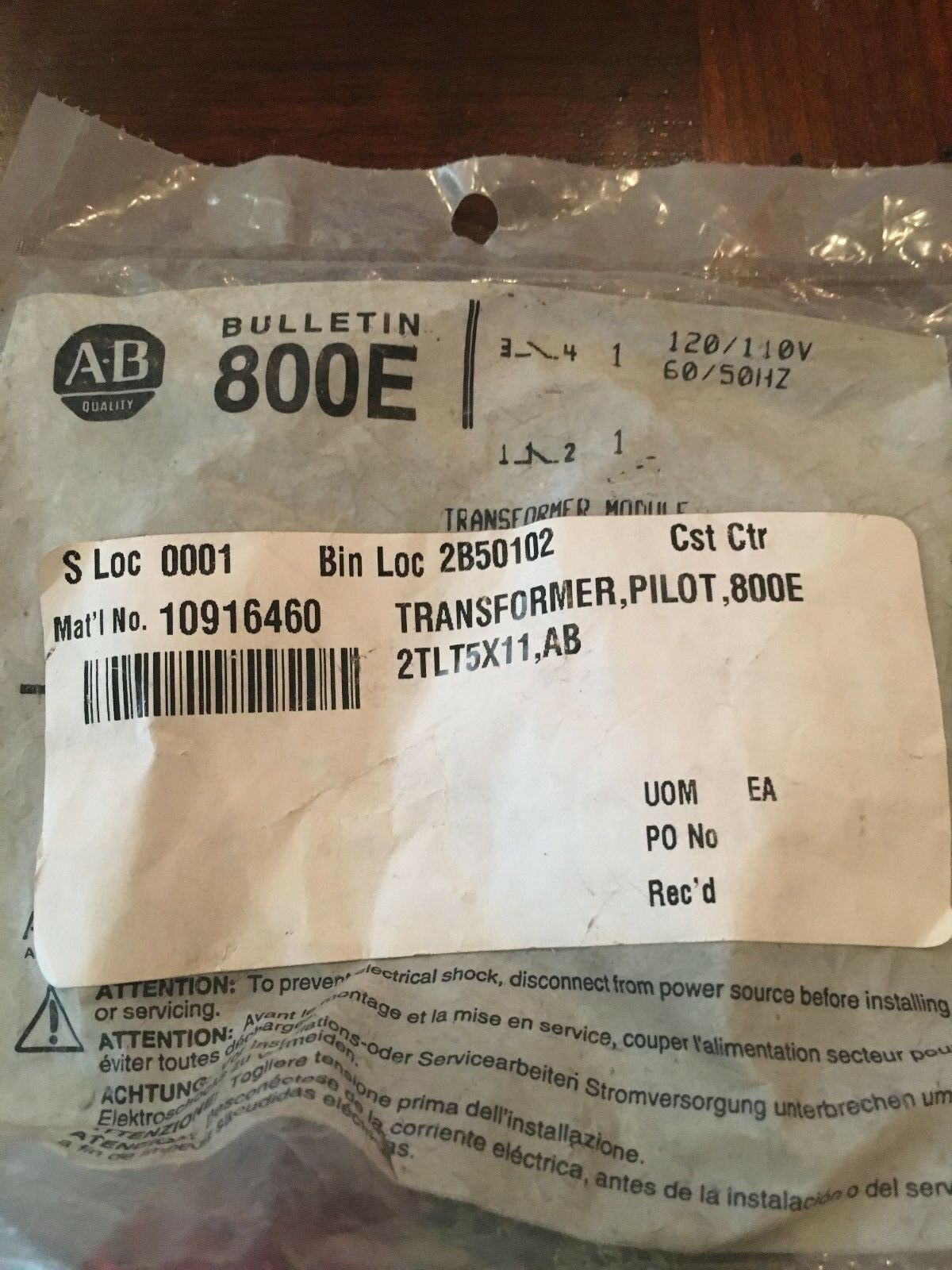 NEW IN BAG ALLEN BRADLEY PILOT LIGHT TRANSFORMER MODULE 800 E-2TLT5X11