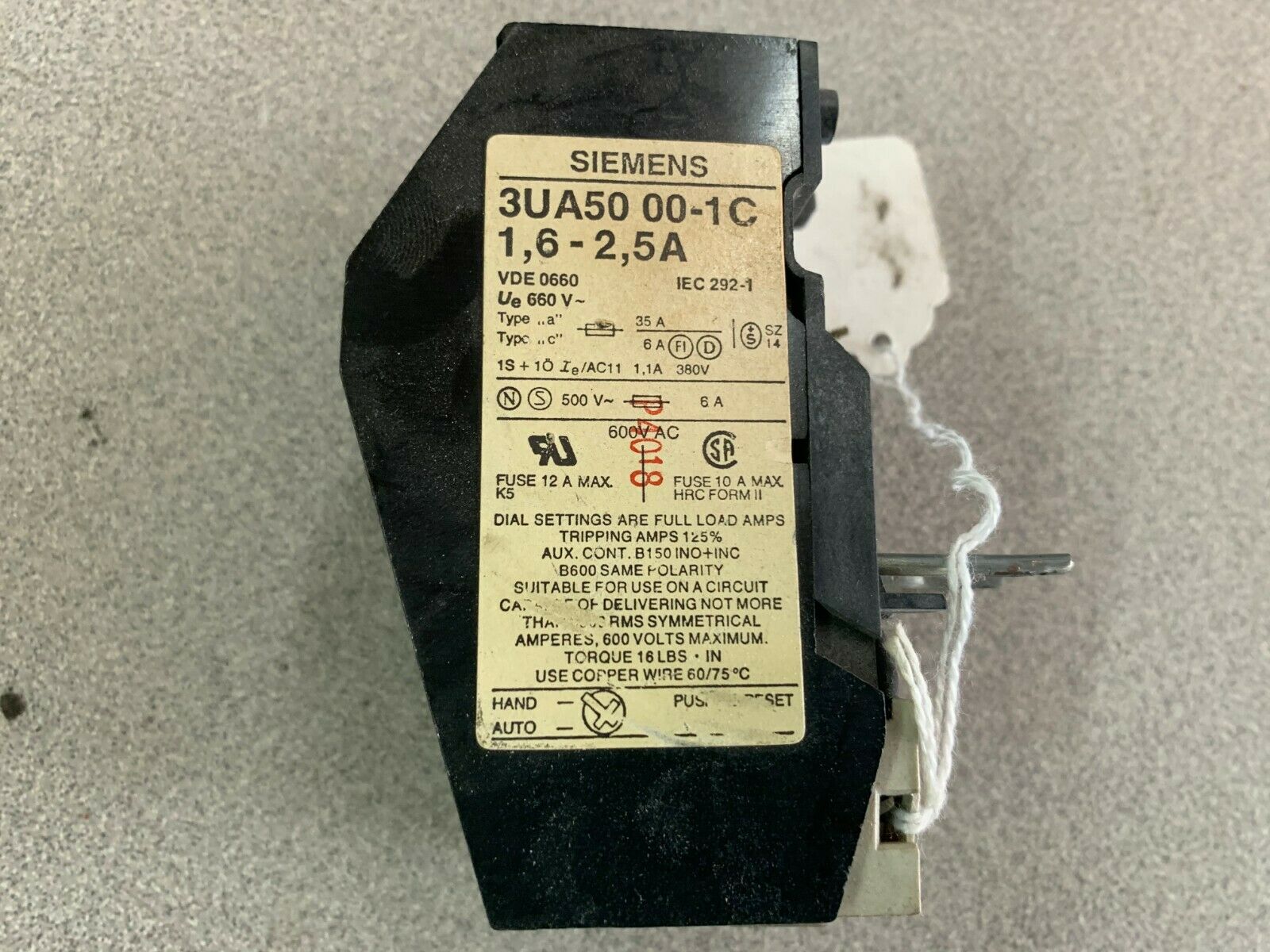 USED SIEMENS RELAY 3UA50-00-1C