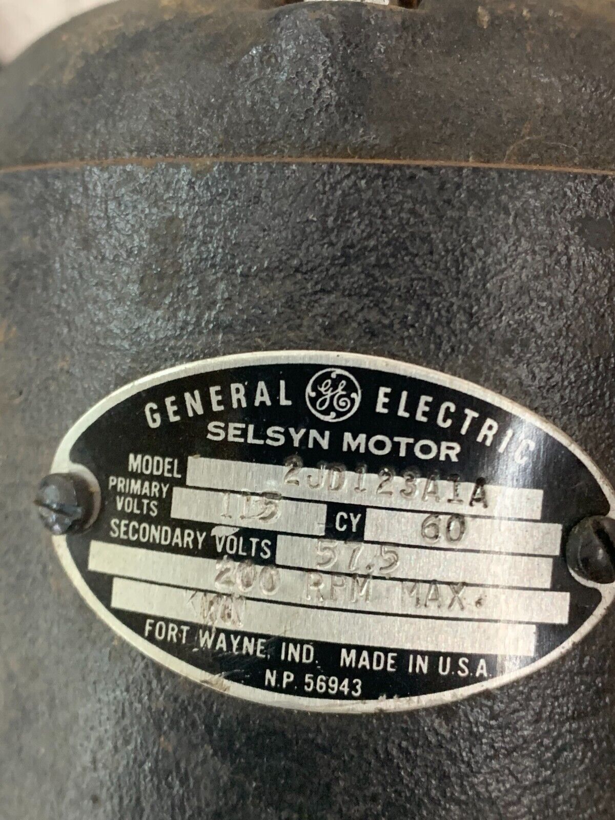 USED GENERAL ELECTRIC SELSYN MOTOR 2JD123A1A