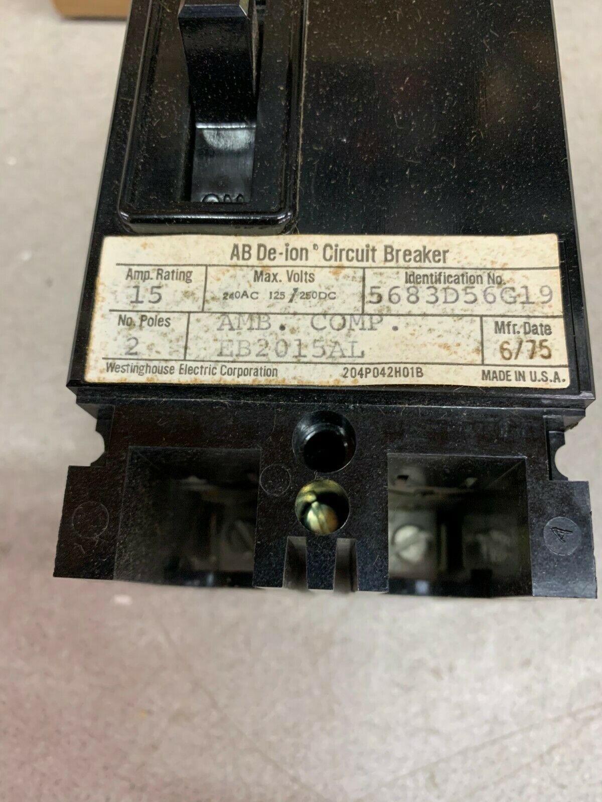 NEW IN BOX WESTINGHOUSE 2 POLE 15AMP AB DE-ION CIRCUIT BREAKER EB2015AL