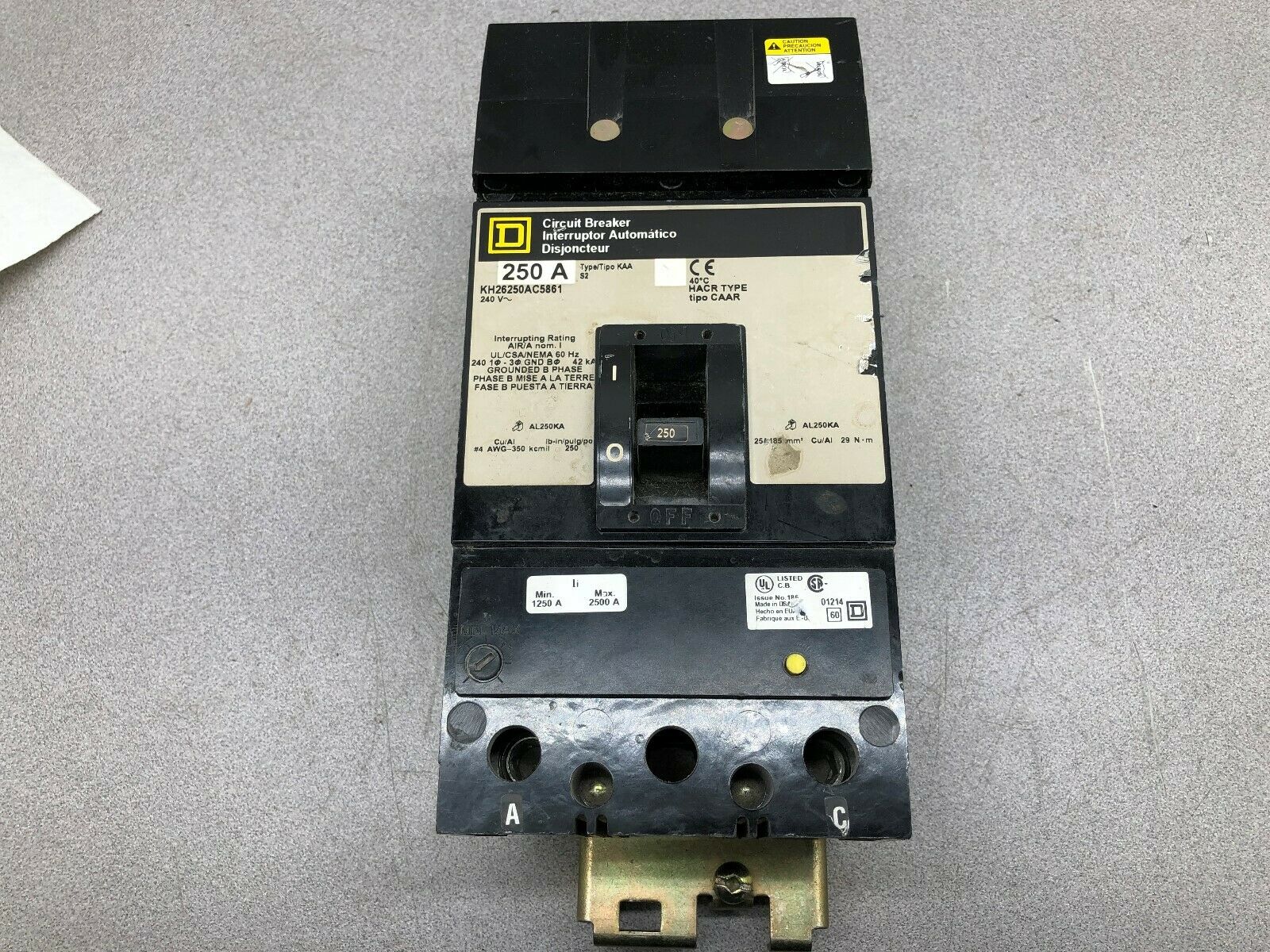 NEW NO BOX SQUARE D 250 AMP 240 V 2 POLE BREAKER KH26250AC5861