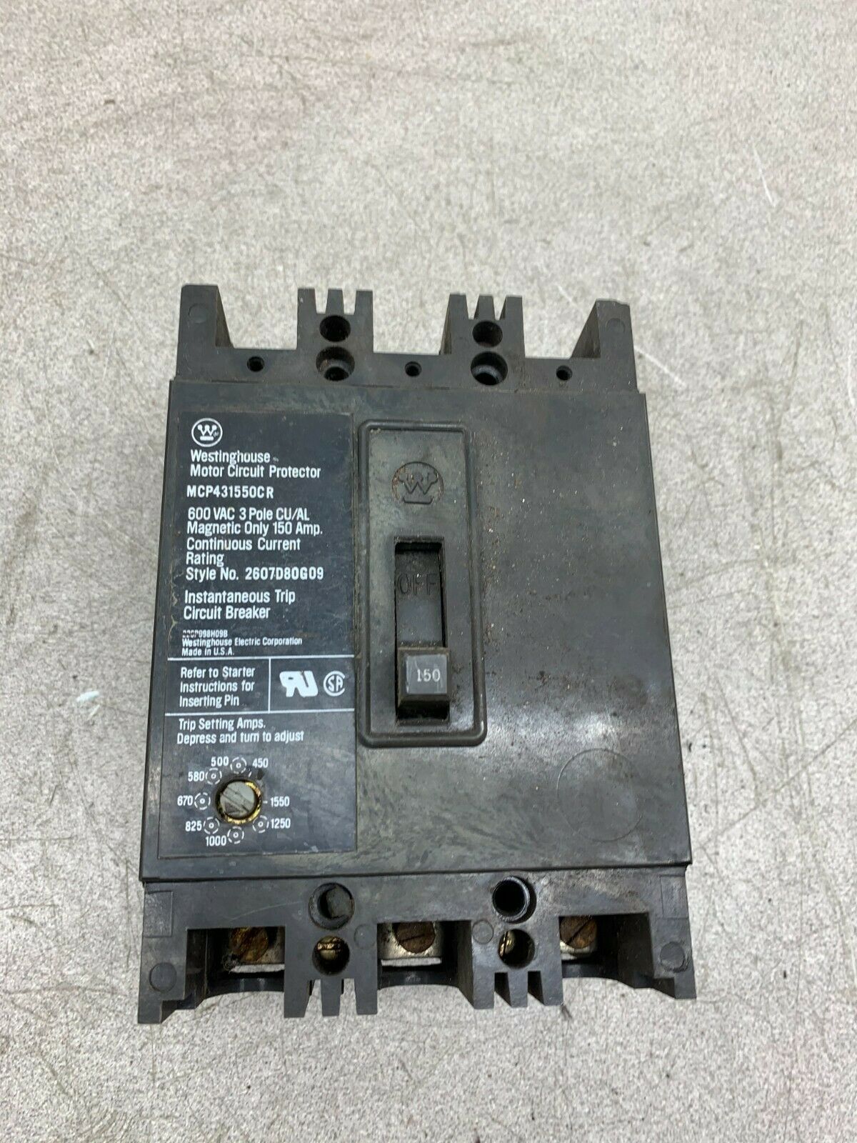 USED WESTINGHOUSE 150 AMP 3 POLE CIRCUIT PROTECTOR MCP431550CR