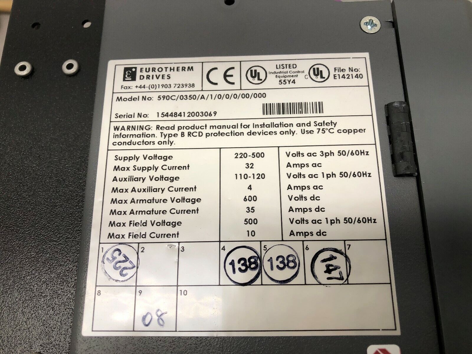 USED EUROTHERM DRIVES 590 DIGITAL SERIES 220-500 VAC 3 PH INPUT DC DRIVE 590C/03