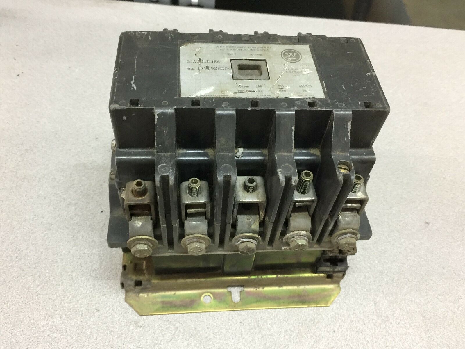 USED WESTINGHOUSE SIZE 3 5POLE 90AMPS 50HP 120VAC COIL CONTACTOR A201K3EA