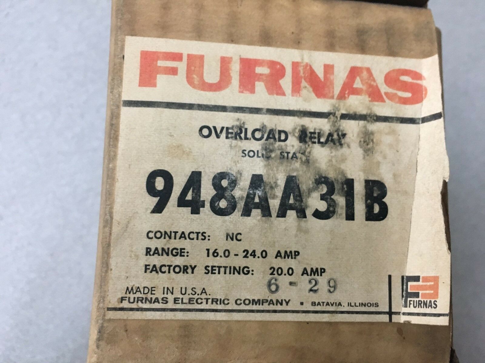 NEW IN BOX FURNAS OVERLOAD RELAY 948AA31B