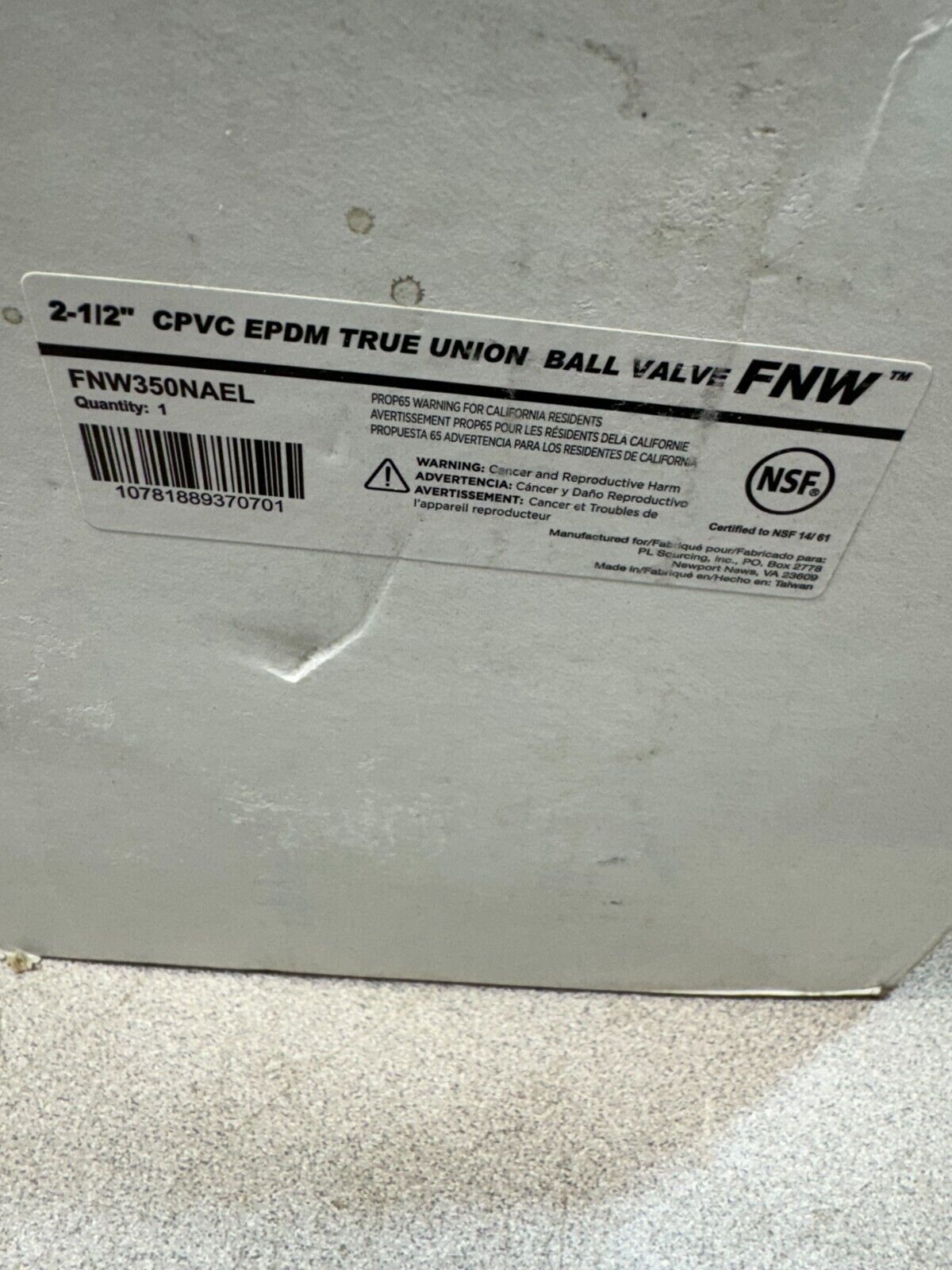 NEW FNW 2-1/2" CPVC EDPM TRUE UNION BALL VALVE FNW350NAEL