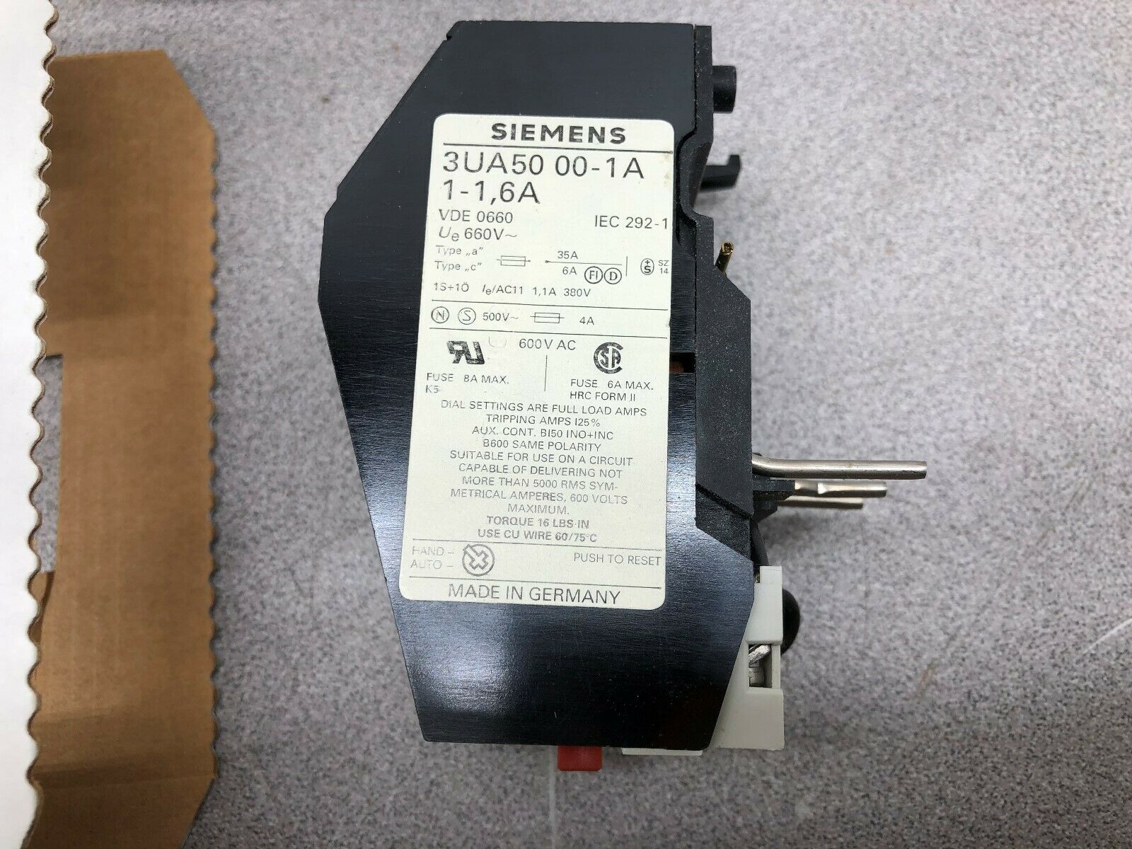 NEW IN BOX SIEMENS 1-1.6 AMP OVERLOAD RELAY 3UA50 00-1A