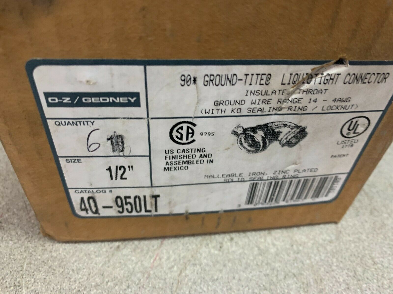 BOX OF 6 NEW IN BOX GEDNEY CONNECTOR 4Q-950LT