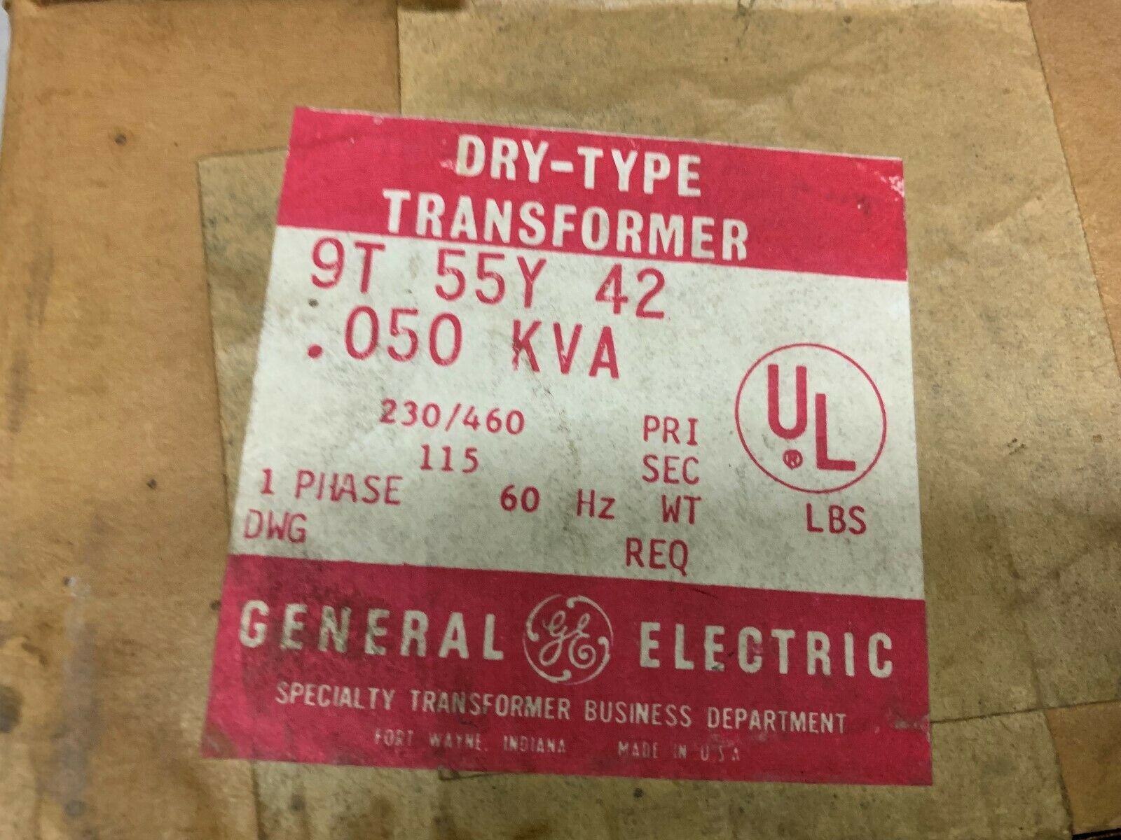 NEW IN BOX GE TRANSFORMER 9T 55Y 42.050 KVA