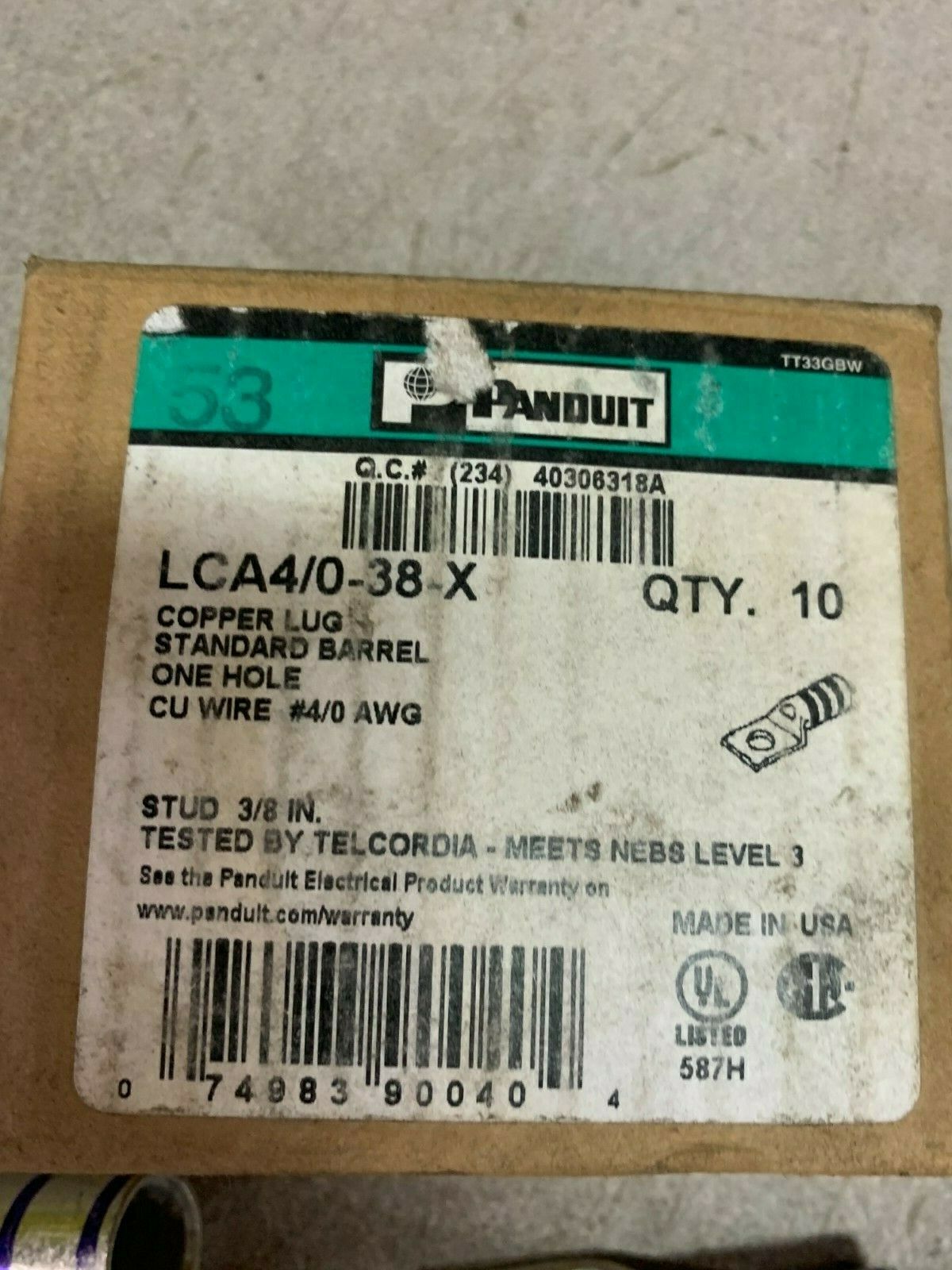 BOX OF 10 NEW IN BOX PANDUIT LUG LCA4/0-38-X