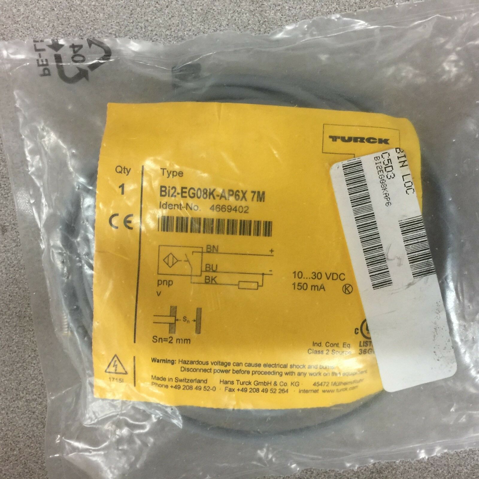 NEW IN BAG TURCK PROXIMITY SENSOR BI2-EGO8K-AP6X 7M