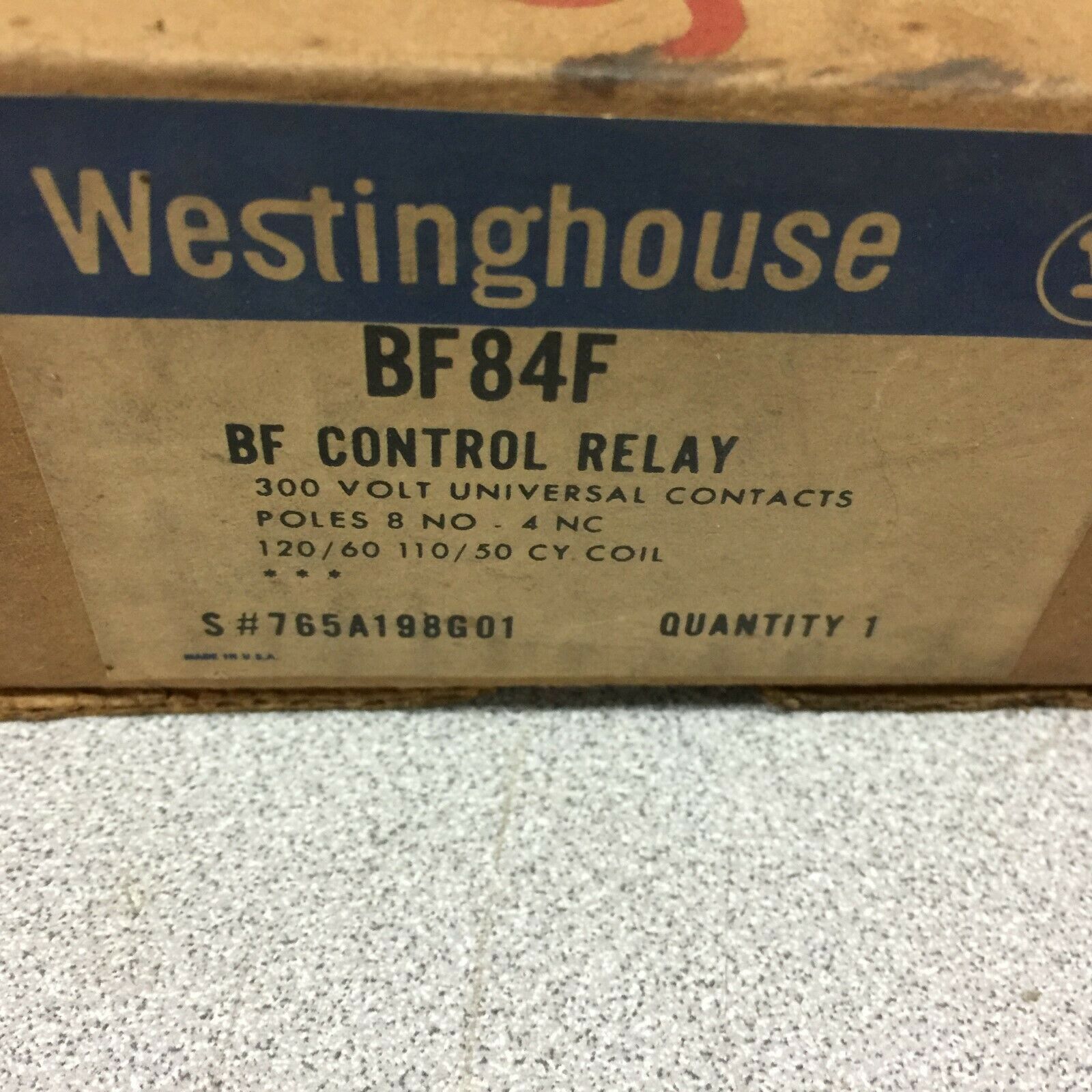 NEW IN BOX WESTINGHOUSE BF 120VAC COIL 8N/O 4N/C CONTROL RELAY BF84F