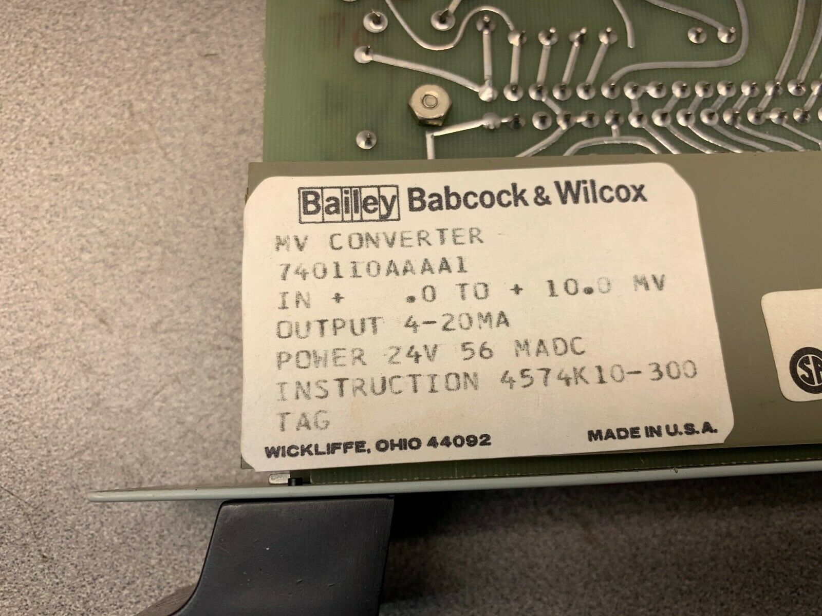 USED BAILEY PC BOARD MILLIVOLT CONVERTER 740110AAAA1