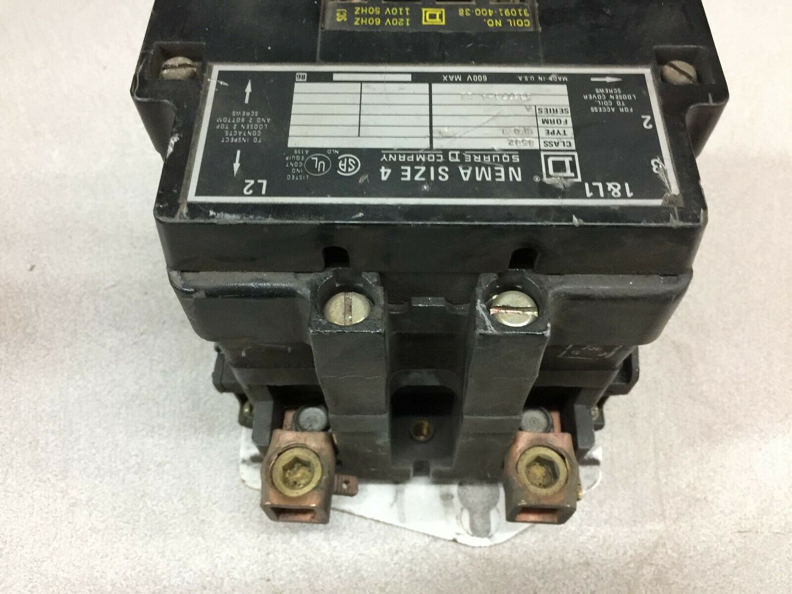 USED SQUARE D SIZE 4 2POLE 120VAC COIL 600VAC CONTACTOR 8502-SF01