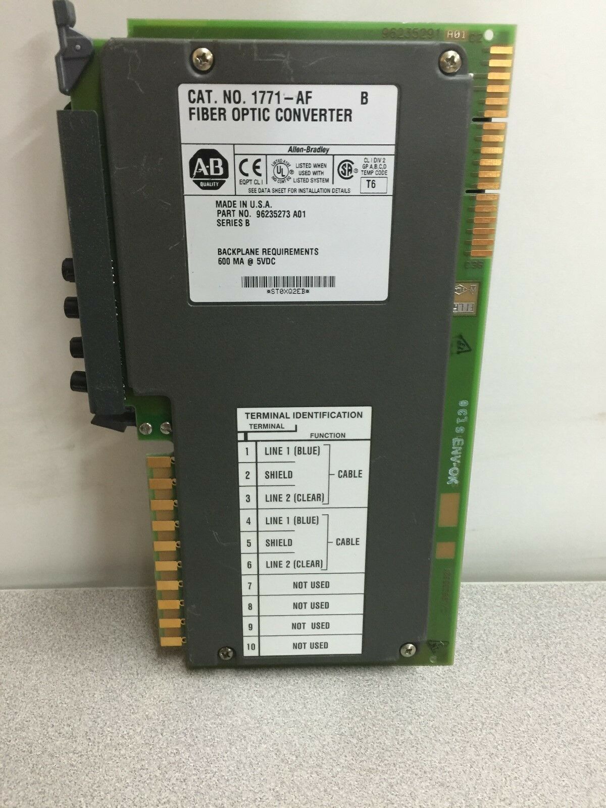 USED ALLEN-BRADLEY PLC-5 FIBER OPTIC CONVERTER 1771-AF SERIES B