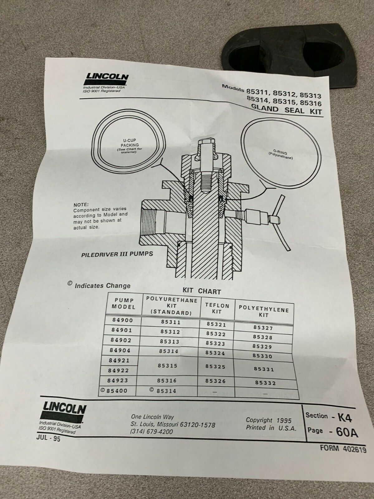 NEW IN BOX LINCOLN GLAND SEAL KIT 85325