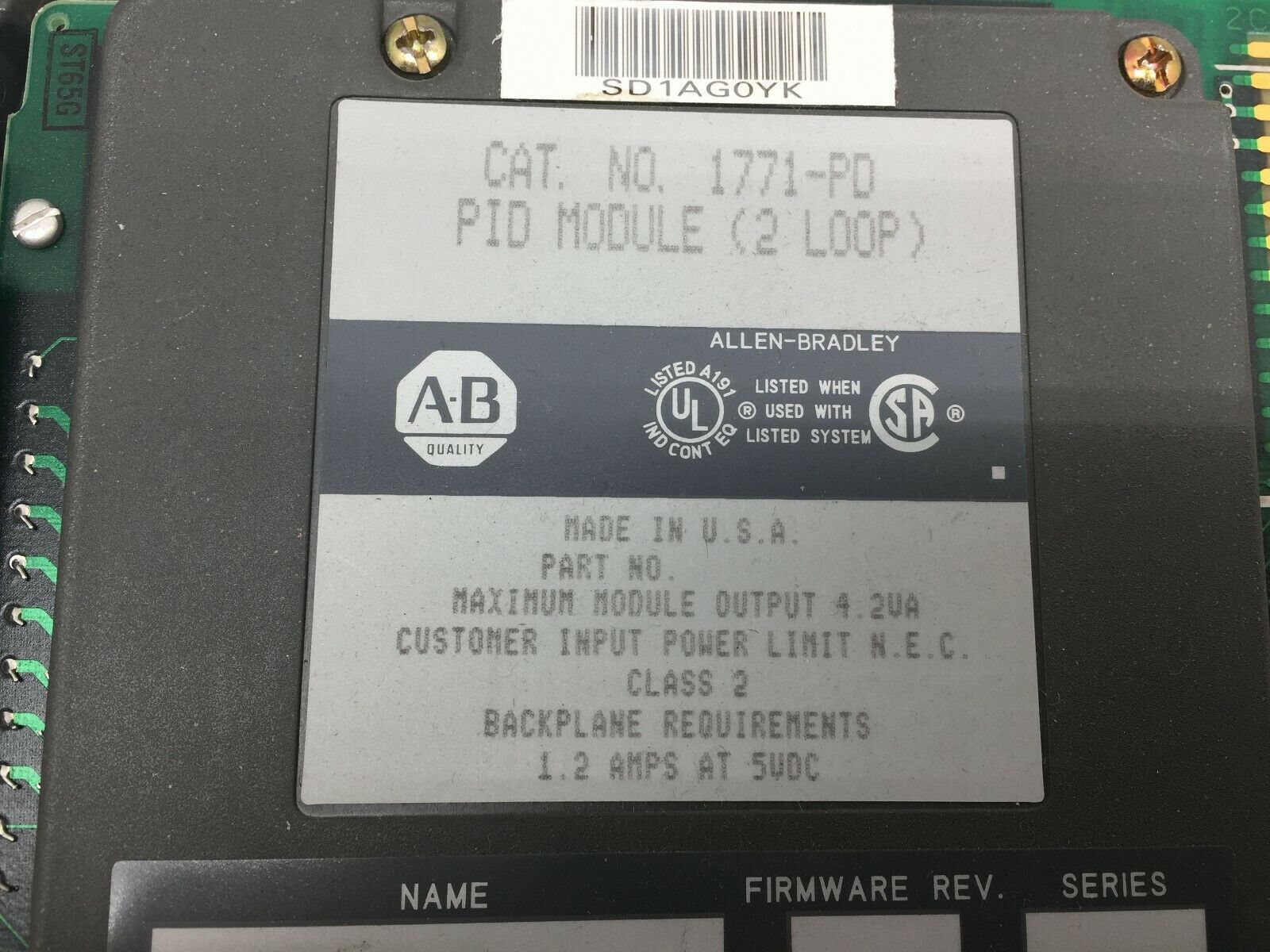 USED ALLEN BRADLEY 2 LOOP PID MODULE 1771-PD