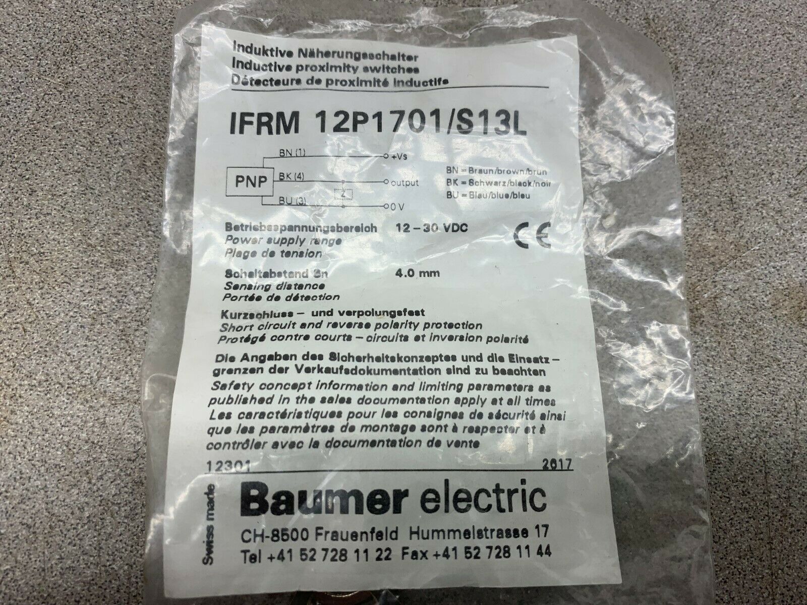 NEW NO BOX BAUMER ELECTRIC SWITCH IFRM 12P170/S13L