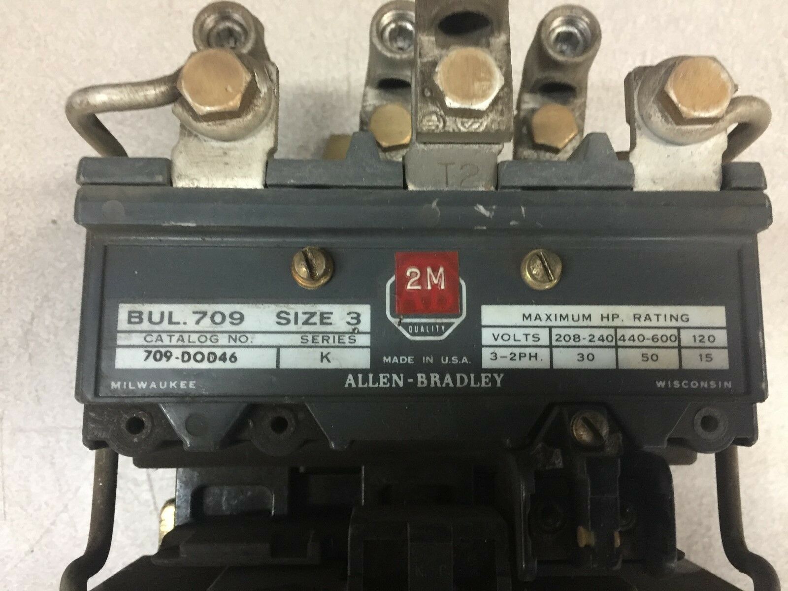 USED ALLEN BRADLEY SIZE 3 3PHASE 120VAC COIL STARTER 709-DOD46 K