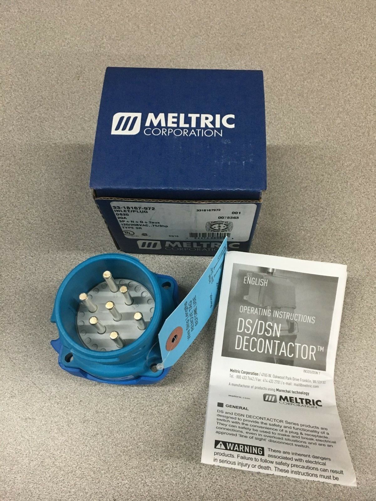 NEW IN BOX MELTRIC INLET PLUG 33-18167-972