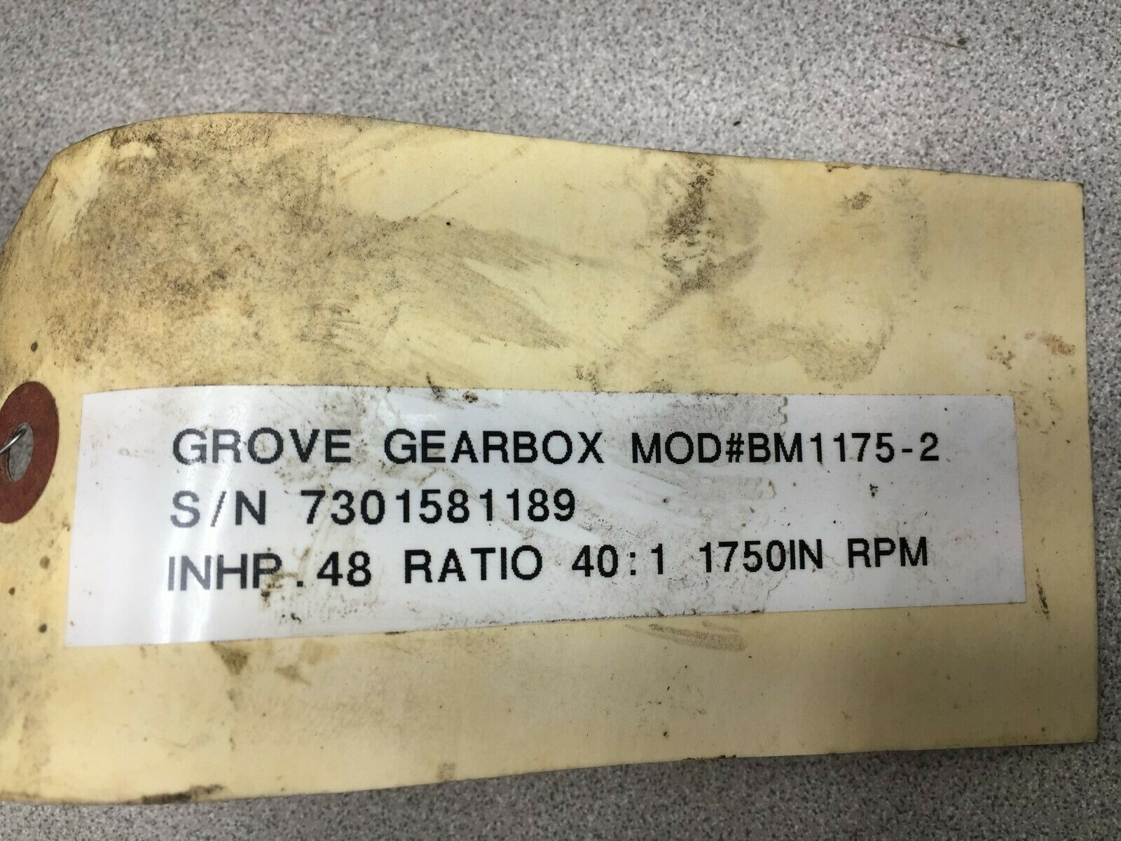 USED GROVE FLEXALINE .48HP 56CFRAME 40:1RATIO 1750RPM ANGLED GEARBOX BM1175-2