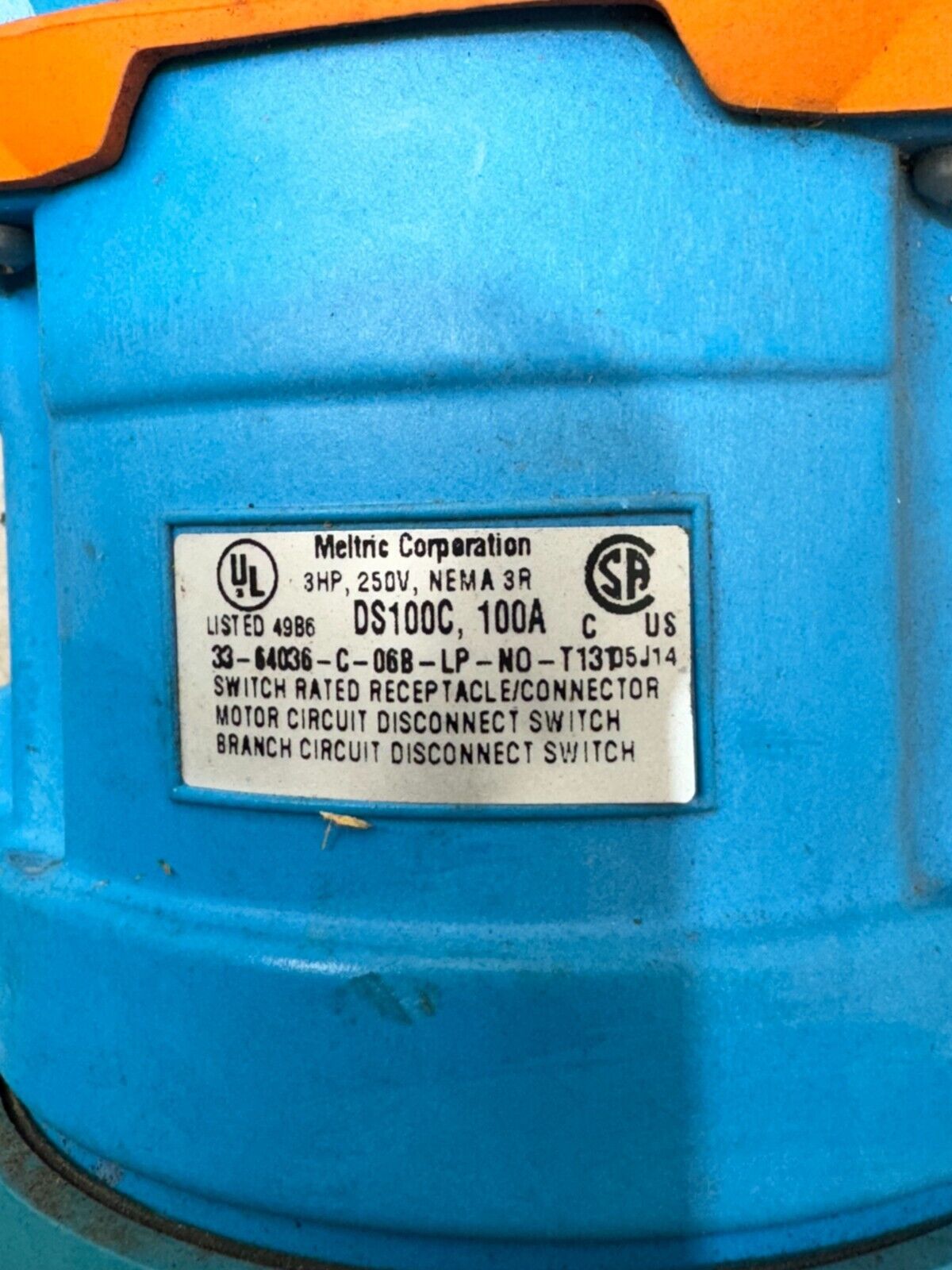 USED MELTRIC 100AMP 33-64036-C-06B-LP-NO-T131 RECEPTACLE / CONNECTOR DS100C