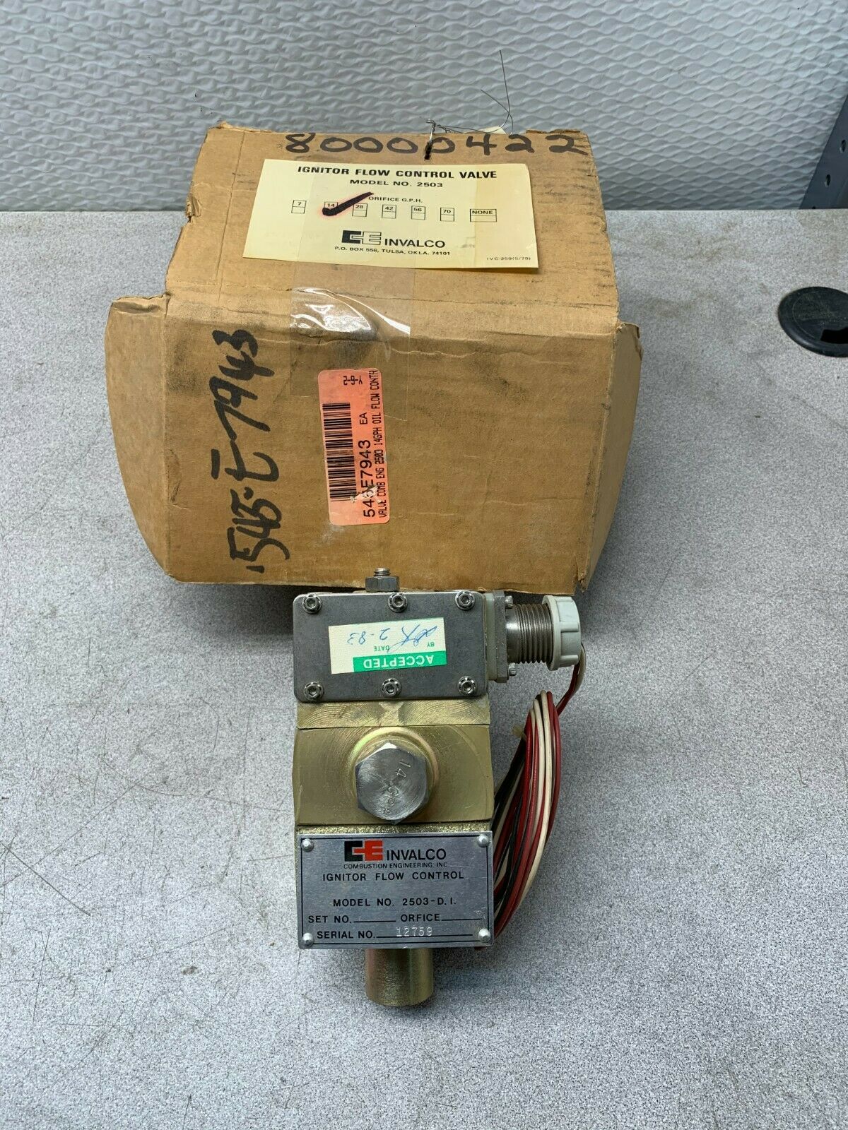 NEW IN BOX INVALCO 2503-DI IGNITOR FLOW CONTROL 2503-D.I.