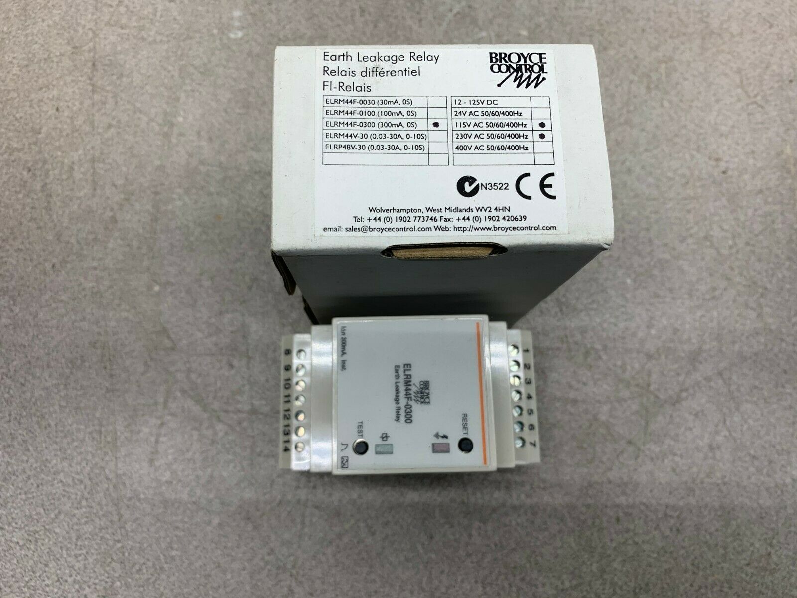 NEW IN BOX BROYCE CONTROL EARTH LEAKAGE RELAY ELRM44F-0300