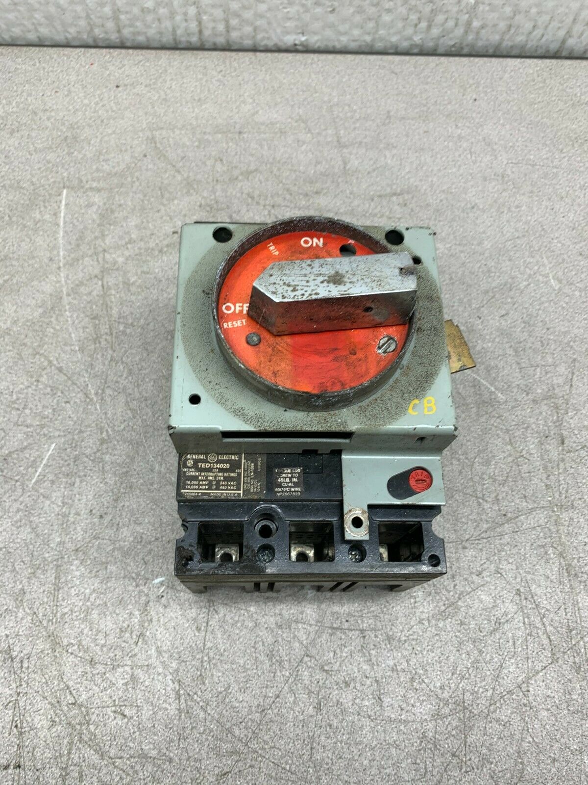 USED GENERAL ELECTRIC TEFR1 20 AMP 3 POLE  MOTOR CIRCUIT PROTECTOR TED134020