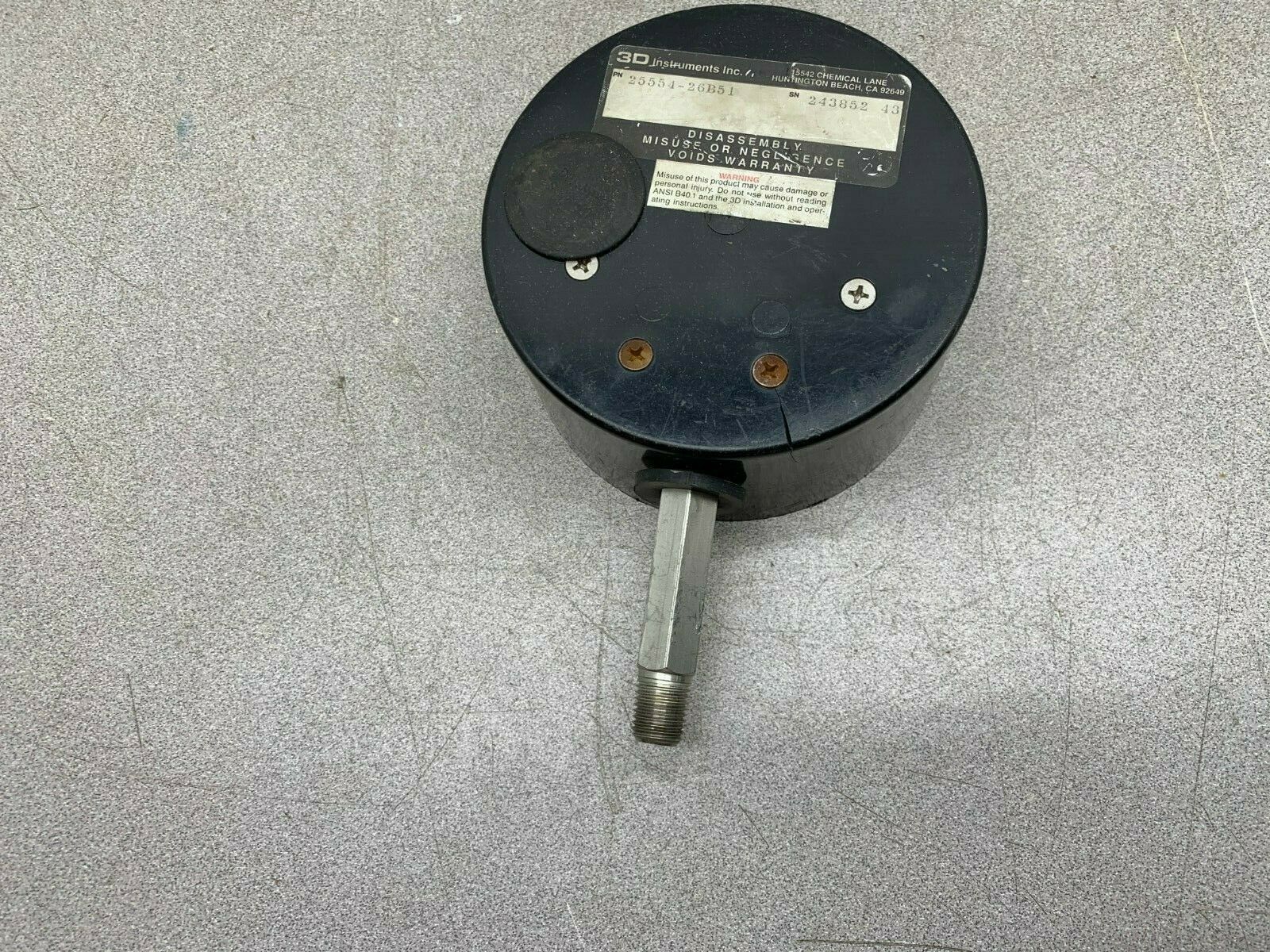 USED 3D INSTRUMENTS 0-300 PSI TEST GAUGE 25554-26B51